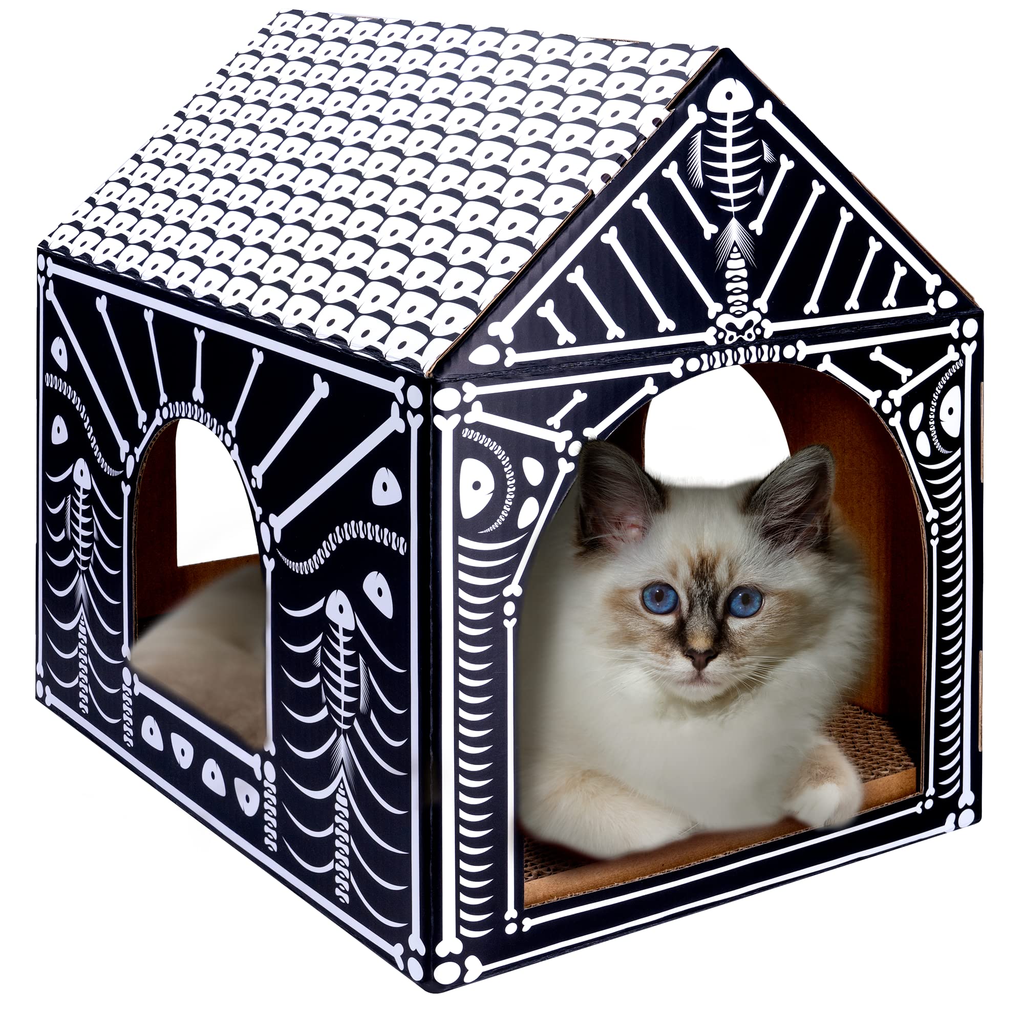 Libaliba Cardboard Cat House With Scratch Pad And Catnip Cat