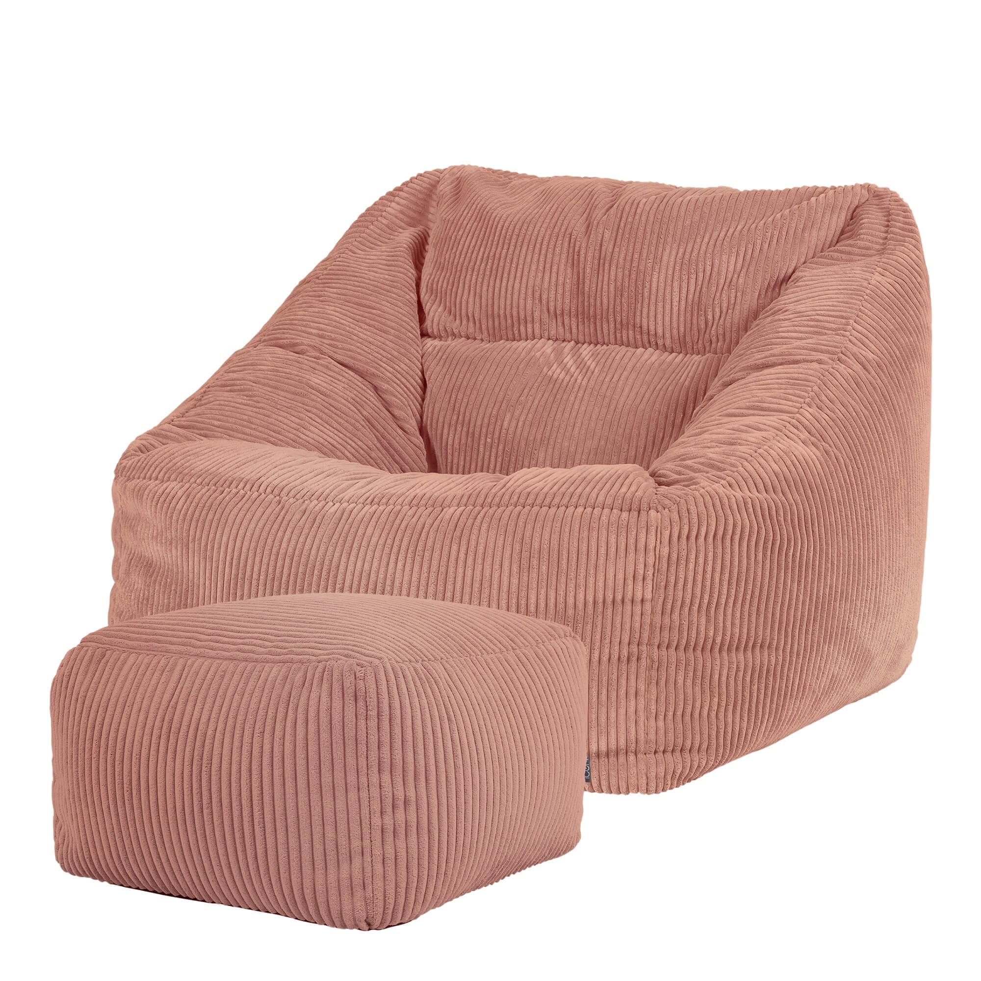 icon Natalia Cord Bean Bag Chair with Footstool, Dawn Pink, Large Adult Bean Bag with Filling Included, Comfy Chair, Armchair, Living Room, Living Room Furniture, Bedroom Furniture