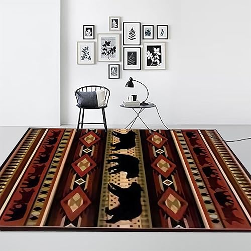 Miniatura 3 de Alfombra rústica vintage de 3 x 4 pies, tapete de oso negro, tapete de animales salvajes, antideslizante, lavable, para sala de estar, dormitorio,
