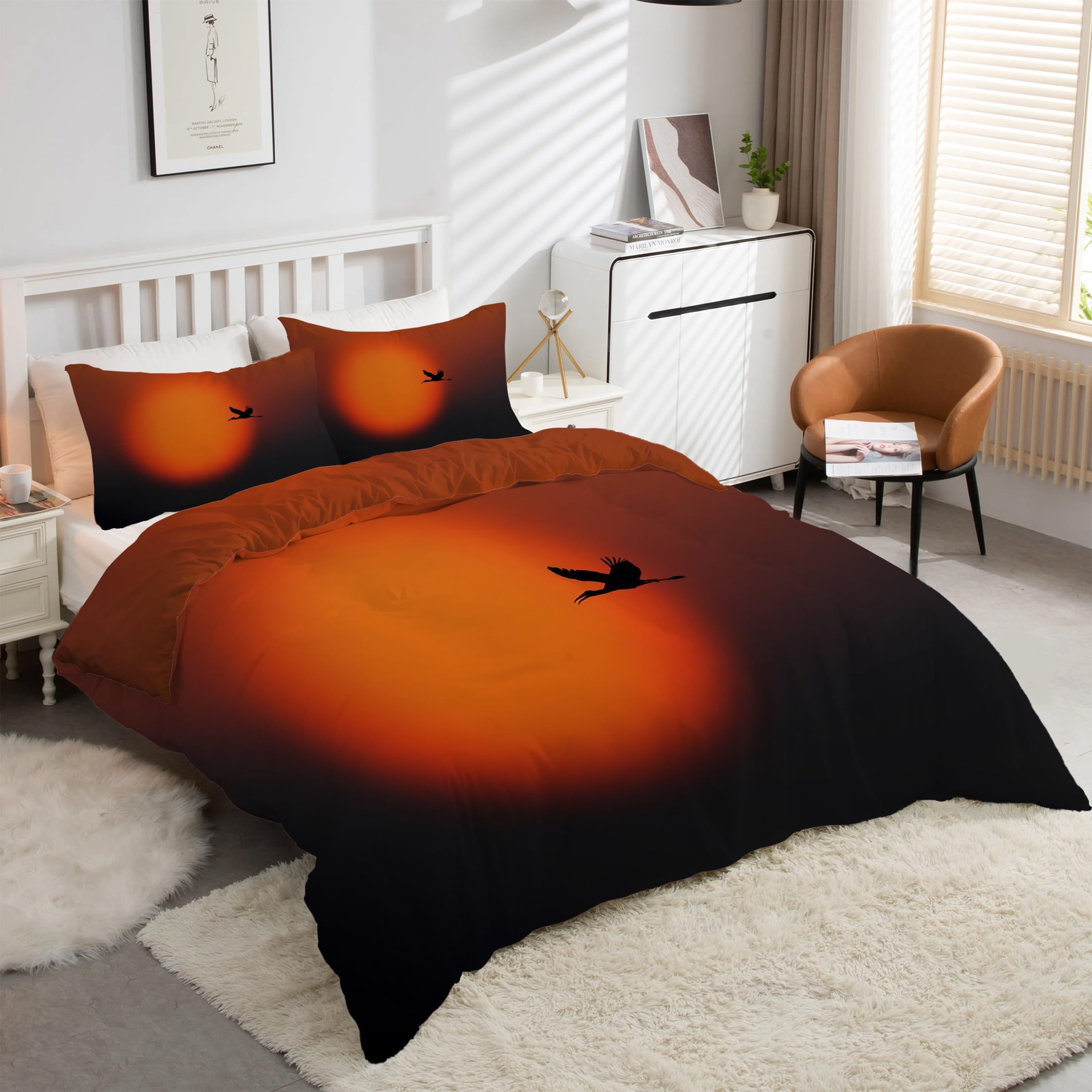 Parure de lit 90x190 héron fermeture éclair pour enfiler la couette facilement