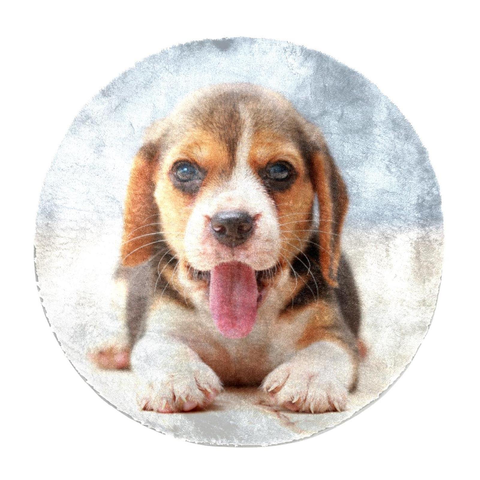 Spersonalizowane puszyste dywaniki pluszowe koło dywan podłogowy mata mały uroczy beagle szczeniak pies język sztuczne futro dywanik