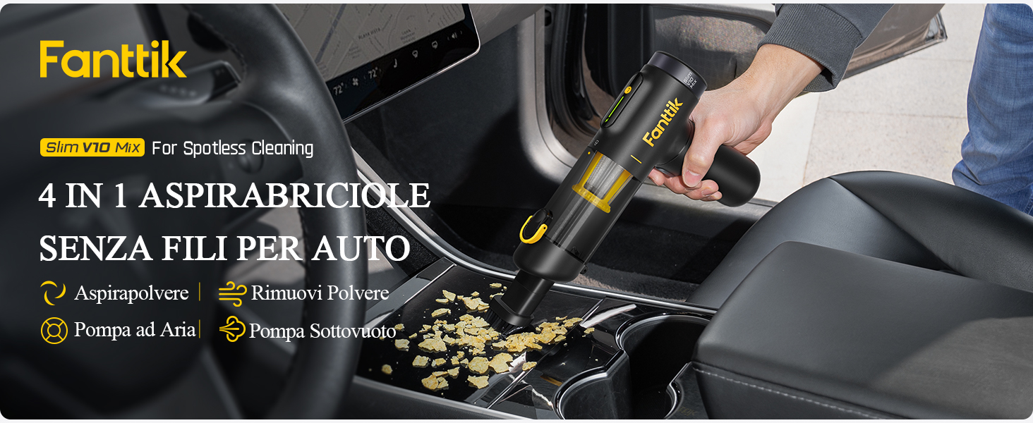Fanttik Slim V10 Mix - Aspirapolvere Auto Senza Fili 4 In 1 Con Soffiatore, Pompa Aria E Display LED - Foto 3