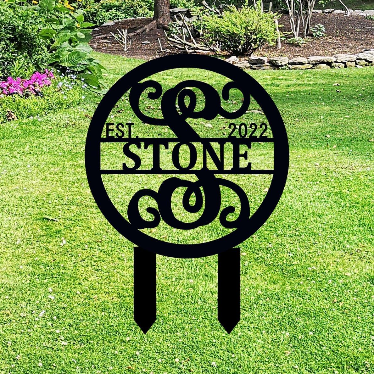 Personalized Last Name Garden Flag or Home Decor ACM Metal Sign With Last Name and Established Year, Split Initial Monogram Sign Wedding Gift for Couple