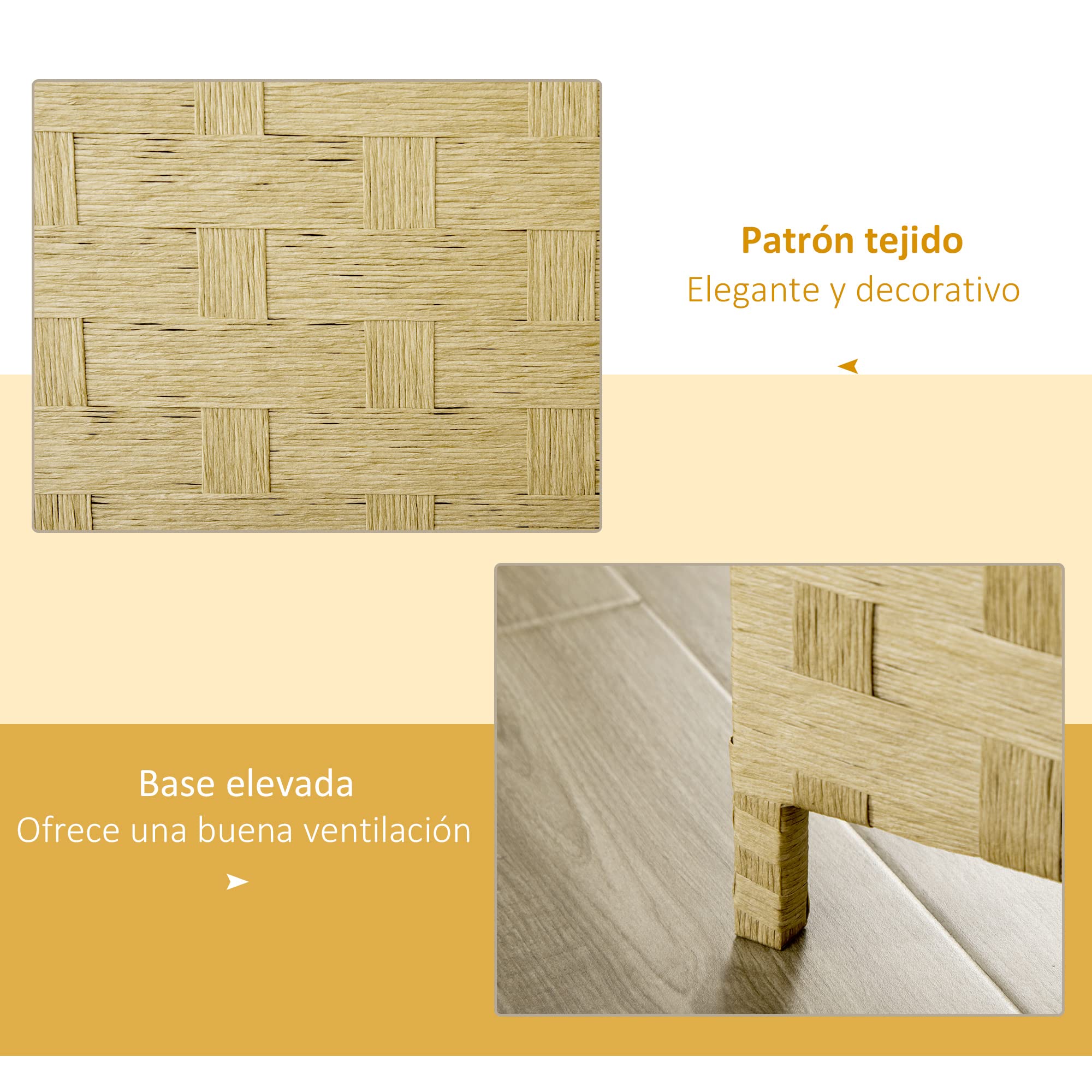 HOMCOM Biombo Separador de 4 Paneles 159,5x169,5 cm Divisor de Habitación Plegable de Cuerda de Papel Decoración Partición para Dormitorio Salón Marrón