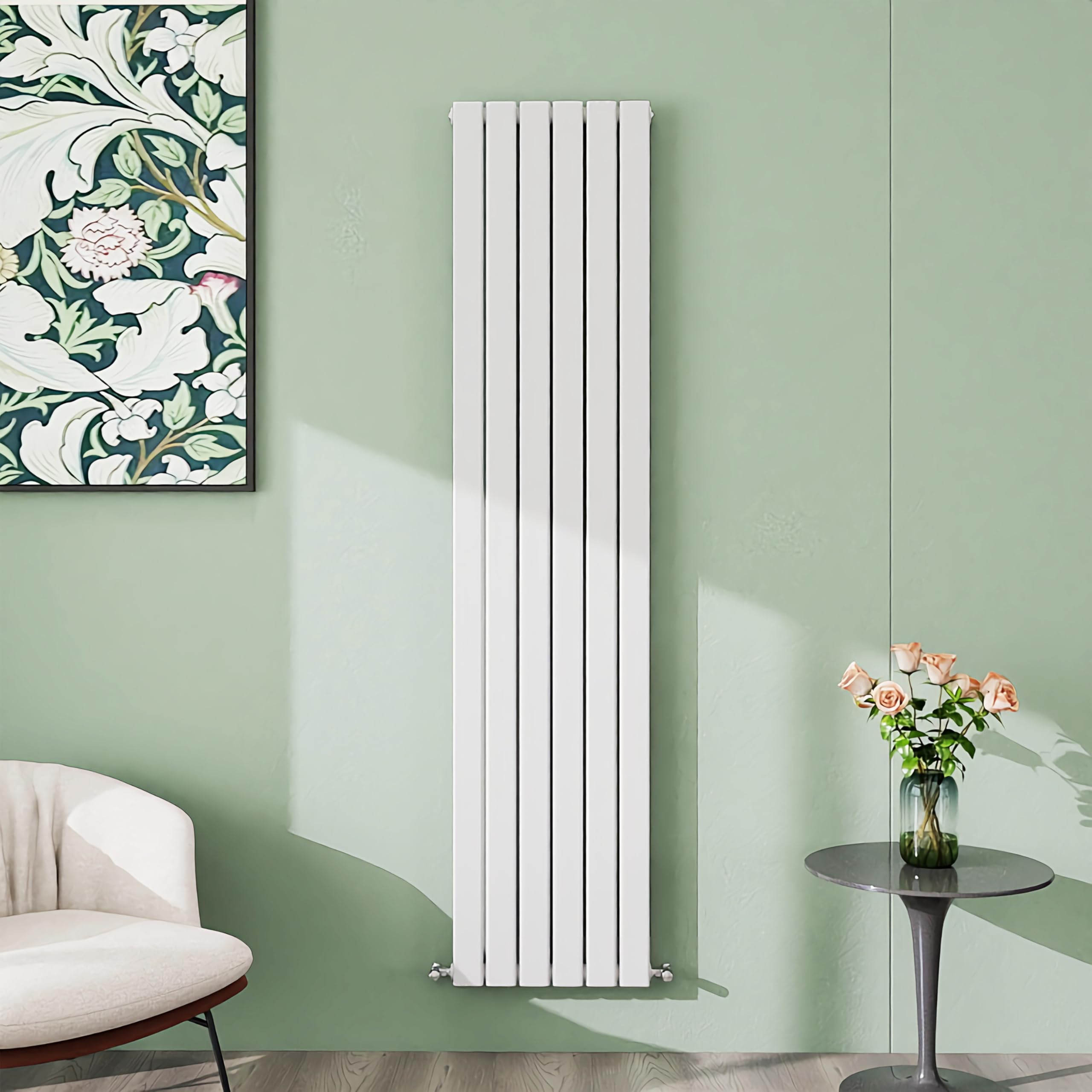 Simple Bathroom 1800×408mm White Vertical Designer Radiator Single Panel Modern Central Heating Flat Panel Radiators