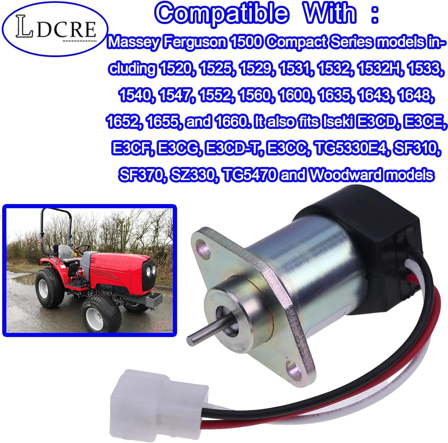 12V Solenoid SK-1043-58, 6281-910-011-00 Compatible with Iseki E3CD E3CE E3CF E3CG TG5330E4, Massey Ferguson 1500 Series 1520 1532 1533, Replaces SA-5190-12, Solenoid for Engine Start and Operation
