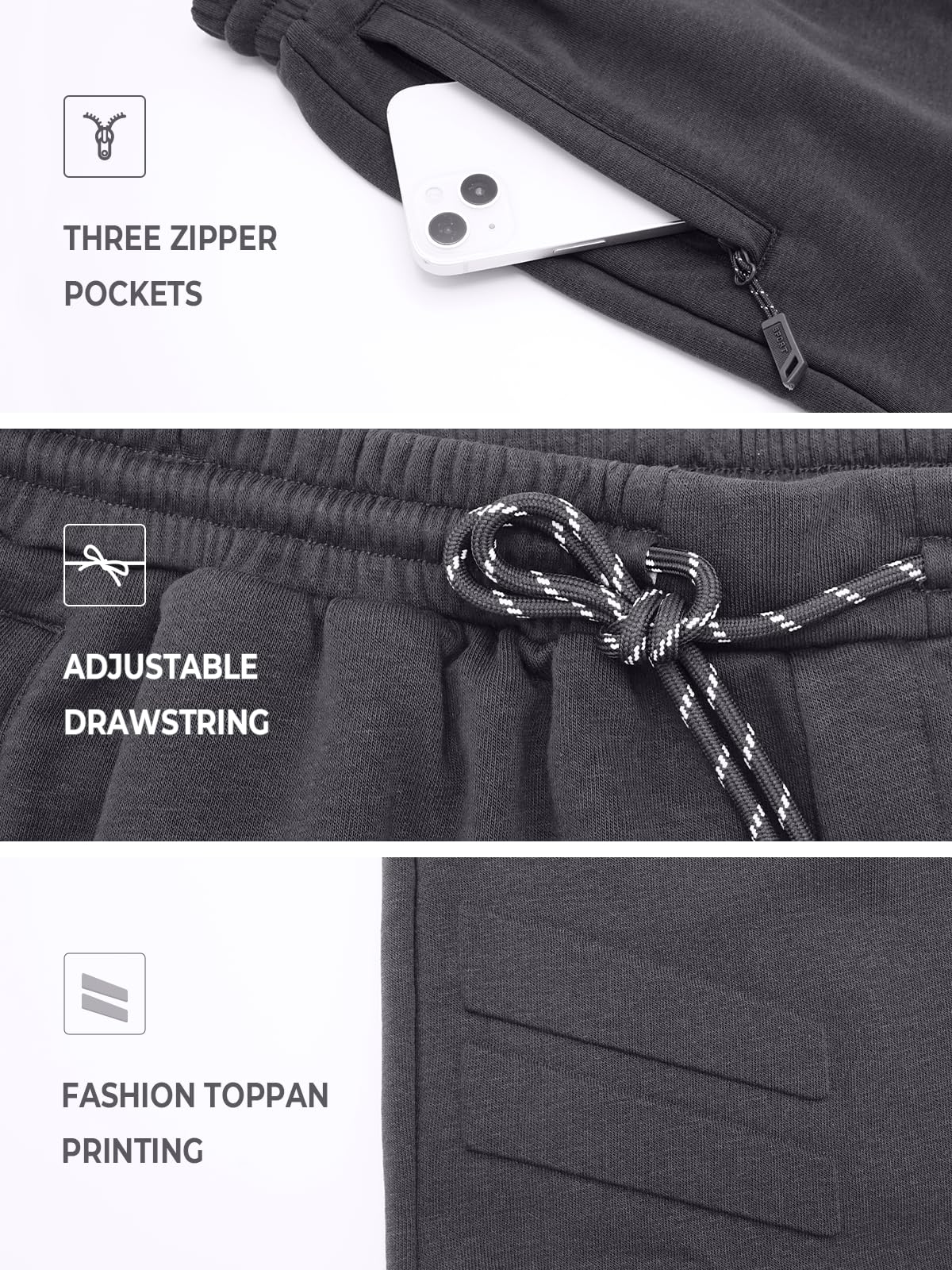 NORTHYARD Herren-Sweatshorts aus Baumwolle, sportlich, mit Reißverschlusstaschen, 17,8 cm, Workout, Fitnessstudio, Lounge für Herren
