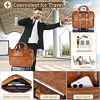 Vista 68 de Bolsa de mensajero para hombre de 17.3 pulgadas de lona/cuero para portátil, mochila para hombre, maletín para computadora, bolsa de hombro Marrón