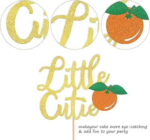 Miniatura 3 de Rsstarxi 1 paquete de decoración para tartas Little Cutie con purpurina de frutas cítricas y naranja, para temática de cítricos, baby shower, niños