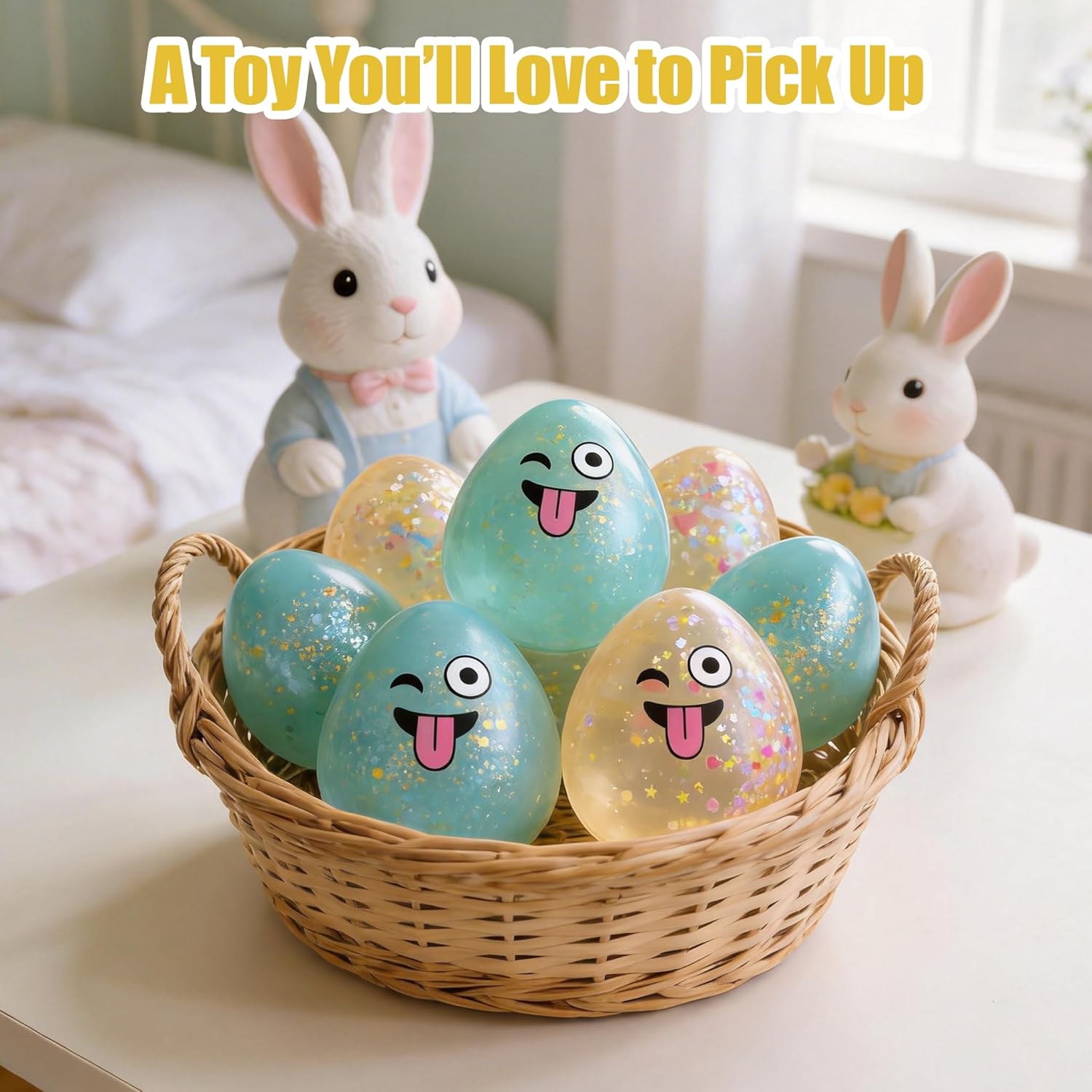 Glitter Easter Egg Squishy Toy, Soft TPR Stress Balls Toys with Gold Neon Flakes for Anxiety Relief, Squishy Squeeze Fidget Toys Stretch Sensory Toys Easter Basket Gifts for Teens Adults, Orange