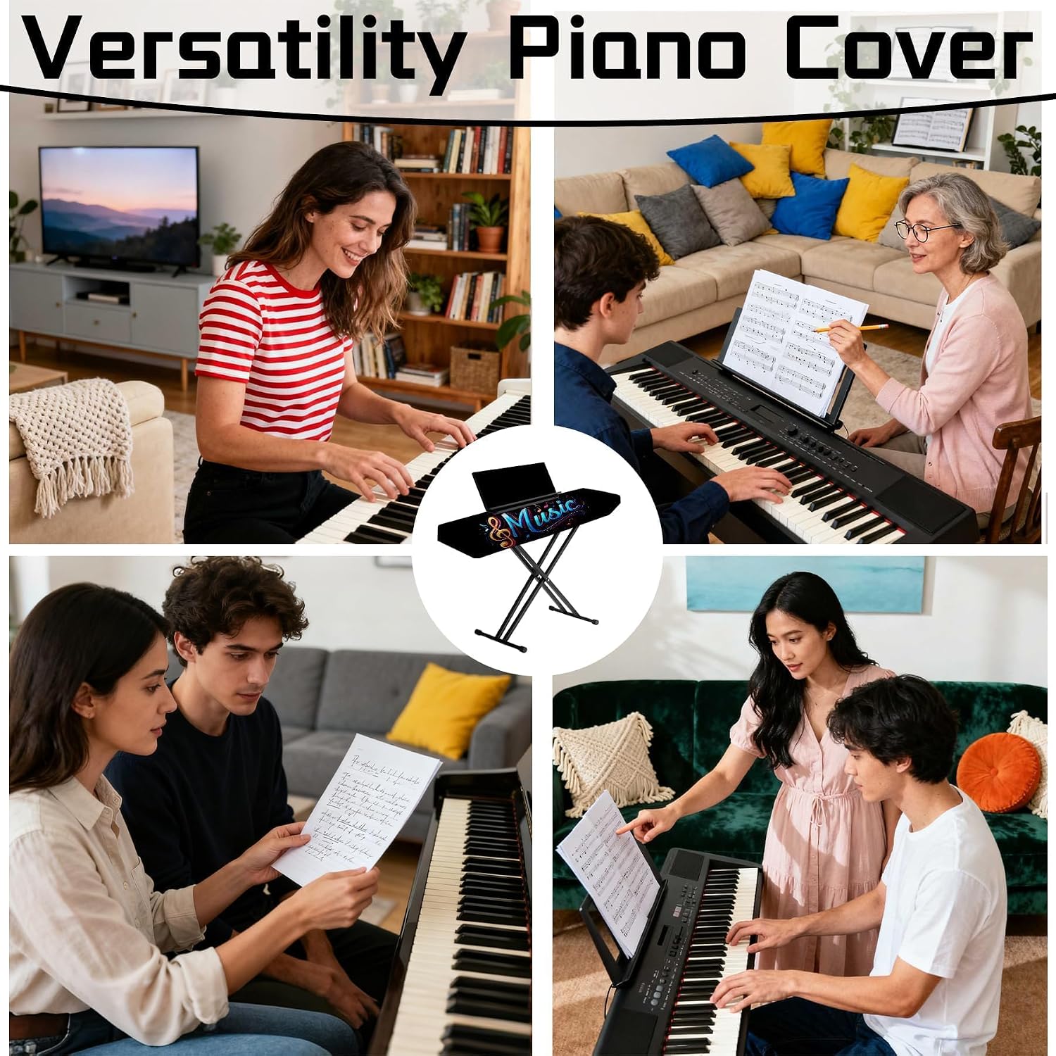 88 Keys Piano Keyboard Cover-Digital Key Board Stand Dust Covers with Durable Elastic Cord (Music)