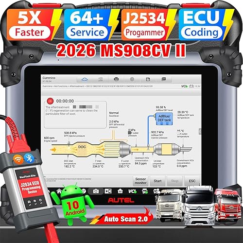 Autel MaxiSys MS908CV II Top CV Scanner, 2026 V2.0 of MS908CV Heavy Duty Truck Diagnostic Tool with J2534, Lite of MS909CV, Bidirectional 3000+ Test, 64 Services, Auto Scan 2.0 10 OS 4/128GB