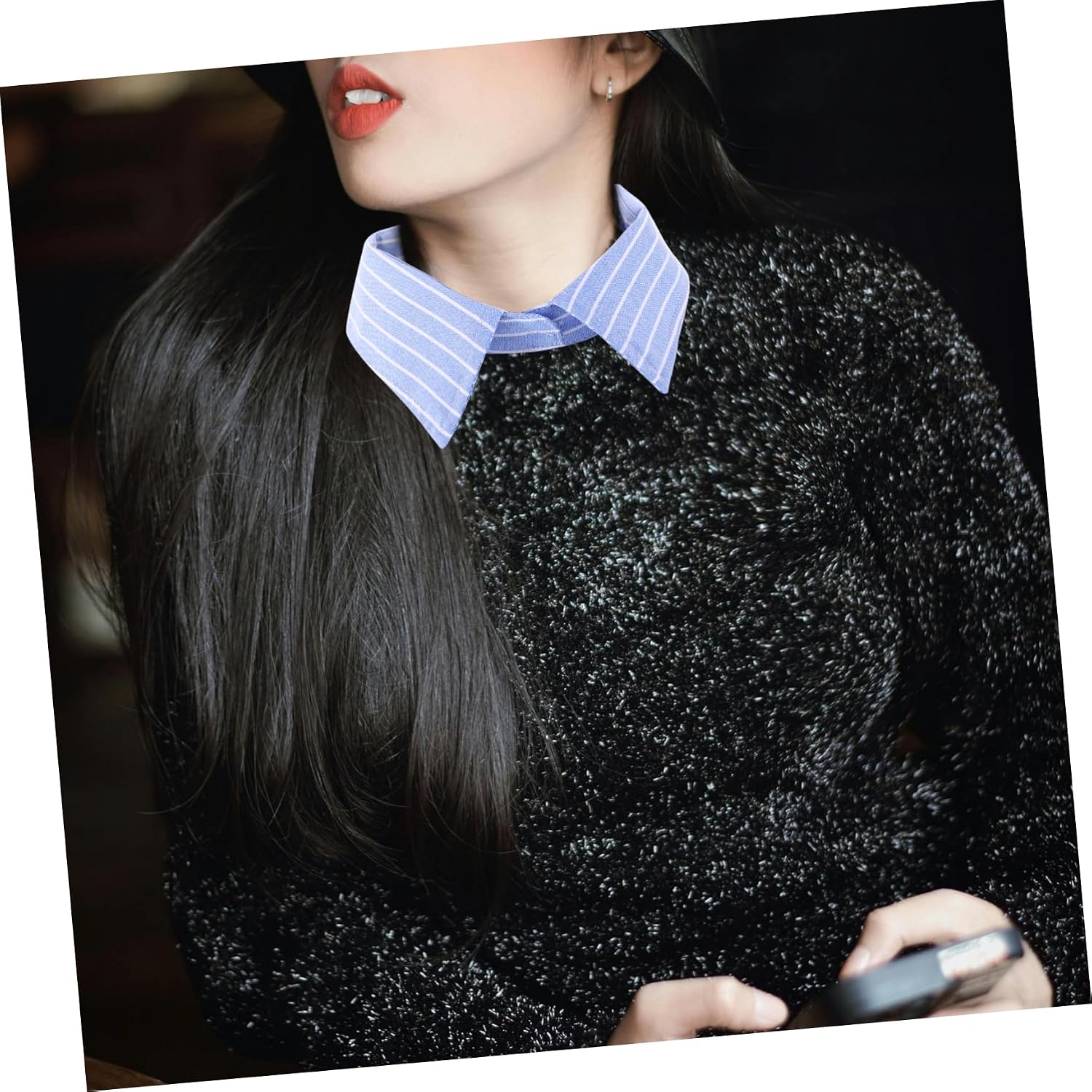 BESPORTBLE Blue Striped Detachable Faux Collar for Women and Girls