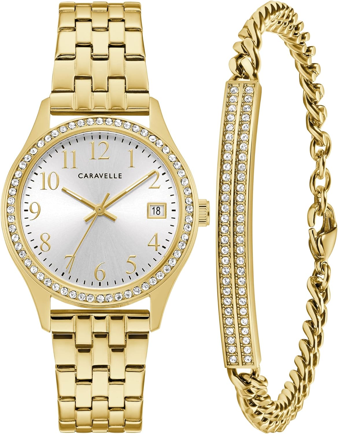 Caravelle by Bulova Ladies' Crystal Watch and Bracelet Gift Set, Day-Date