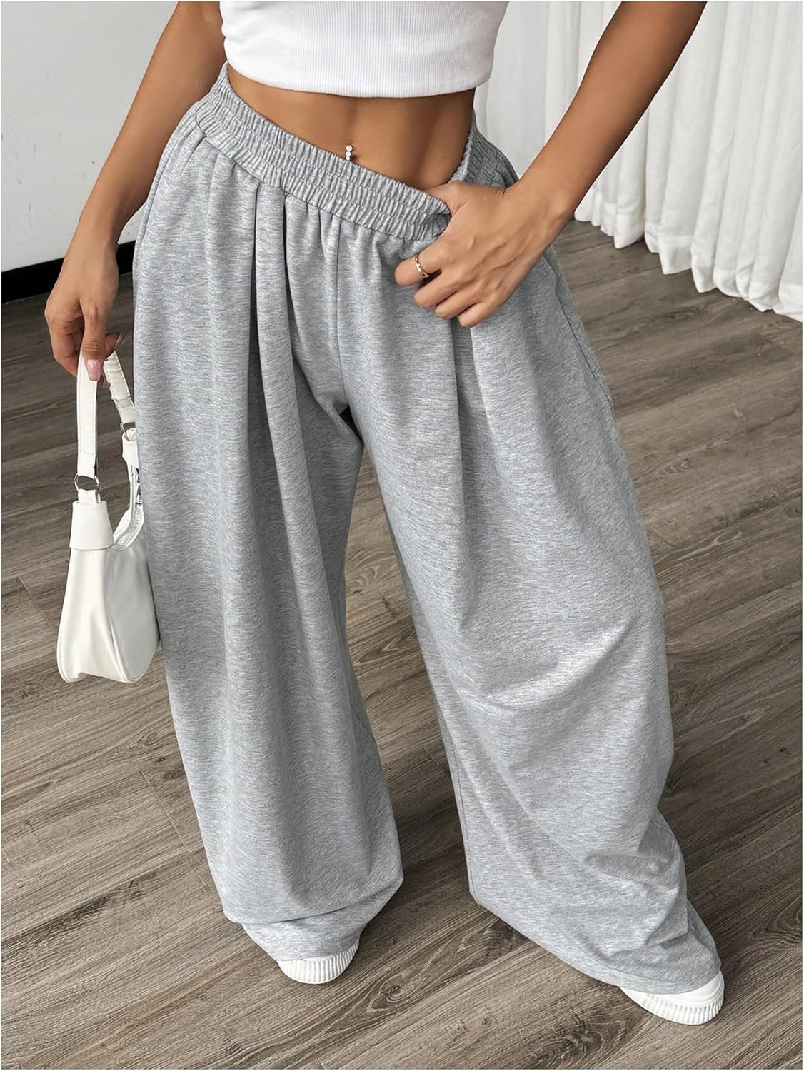 SweatyRocks Women's Barrel Pants Wide Leg High Waist Baggy Sweatpants Elastic Oversized Athletic Joggers Trousers - Image 4