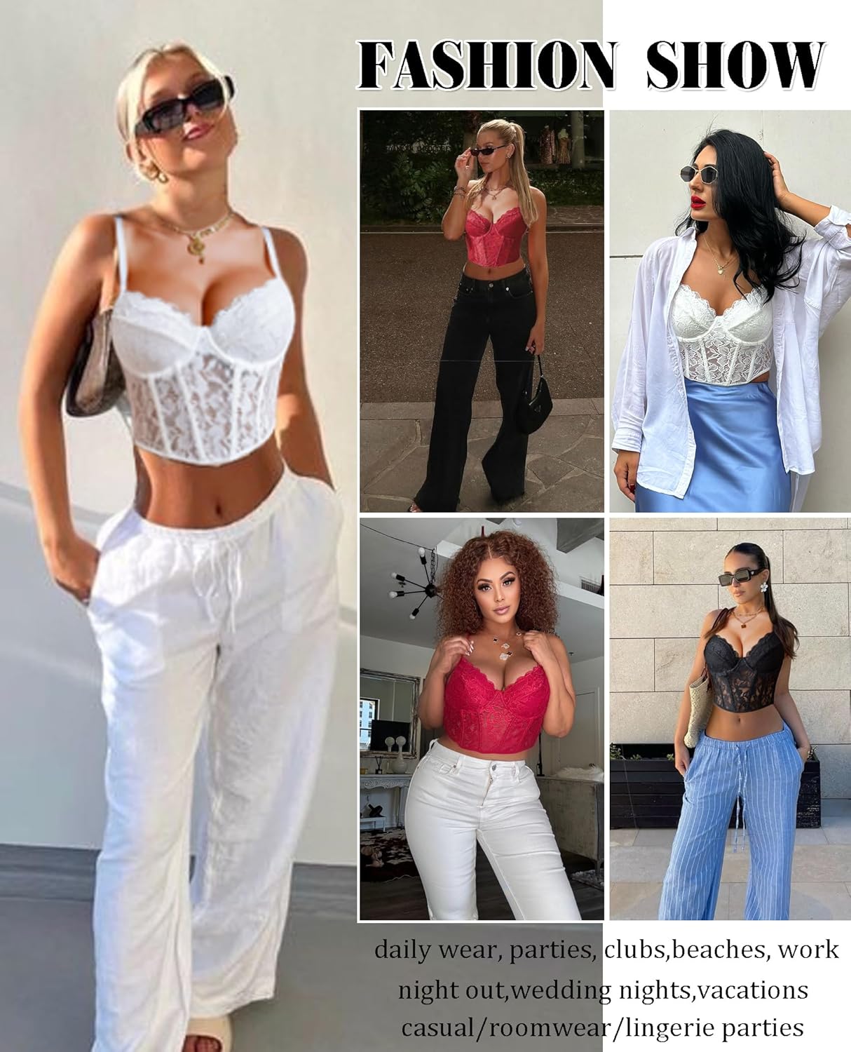 Avidlove Lace Bralette for Women V Neck Bustier Corset Tops with Underwired Racerback Adjustable Strap Crop Top - Image 4