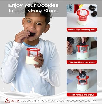 OHSO Little Cookie Dipper - 8 Oz Glass, Oreo Cookies Dunker Funnel, 4 Milk Dipping Levels, Dunk 2 Cookies At Once, Hands-Free Perfect Dip Every Time!