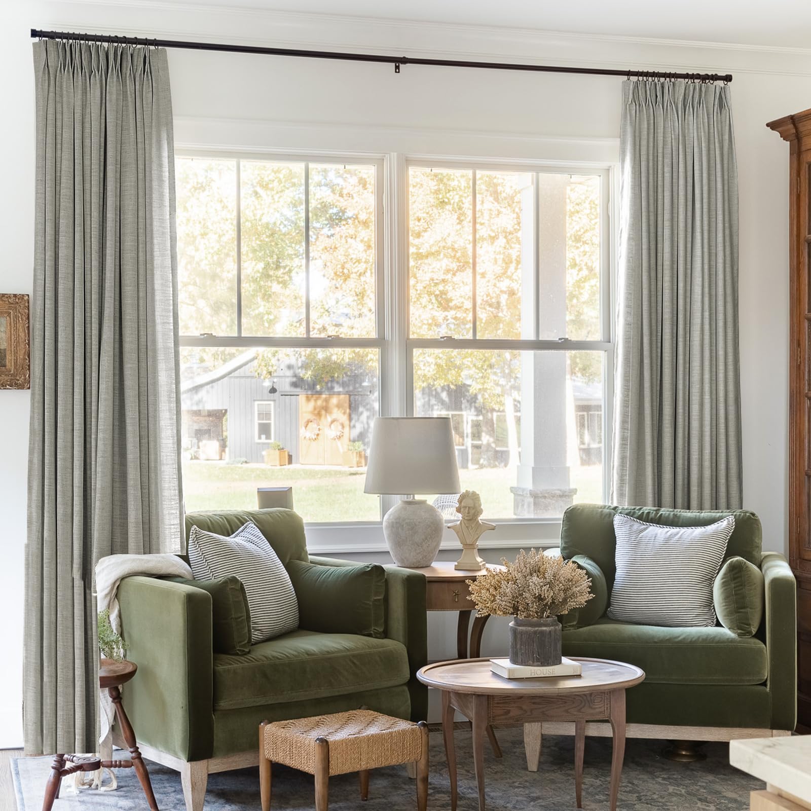 TWOPAGES 52 W x 102 L inch Pinch Pleated Light Filtering Curtain Linen Textured Unlined Drapes for Living Room Bedroom Indoor Window and Door,(1 Panel