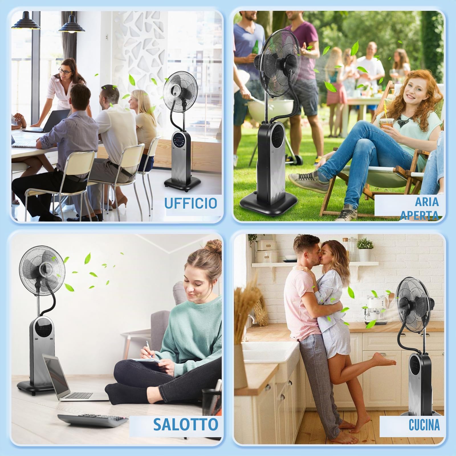 Aigostar Ventilatore nebulizzatore interno Silenzioso, 95W con telecomando, Timer programmabile fino a 8 ore, funzione ionica, display LED - Forest Mist