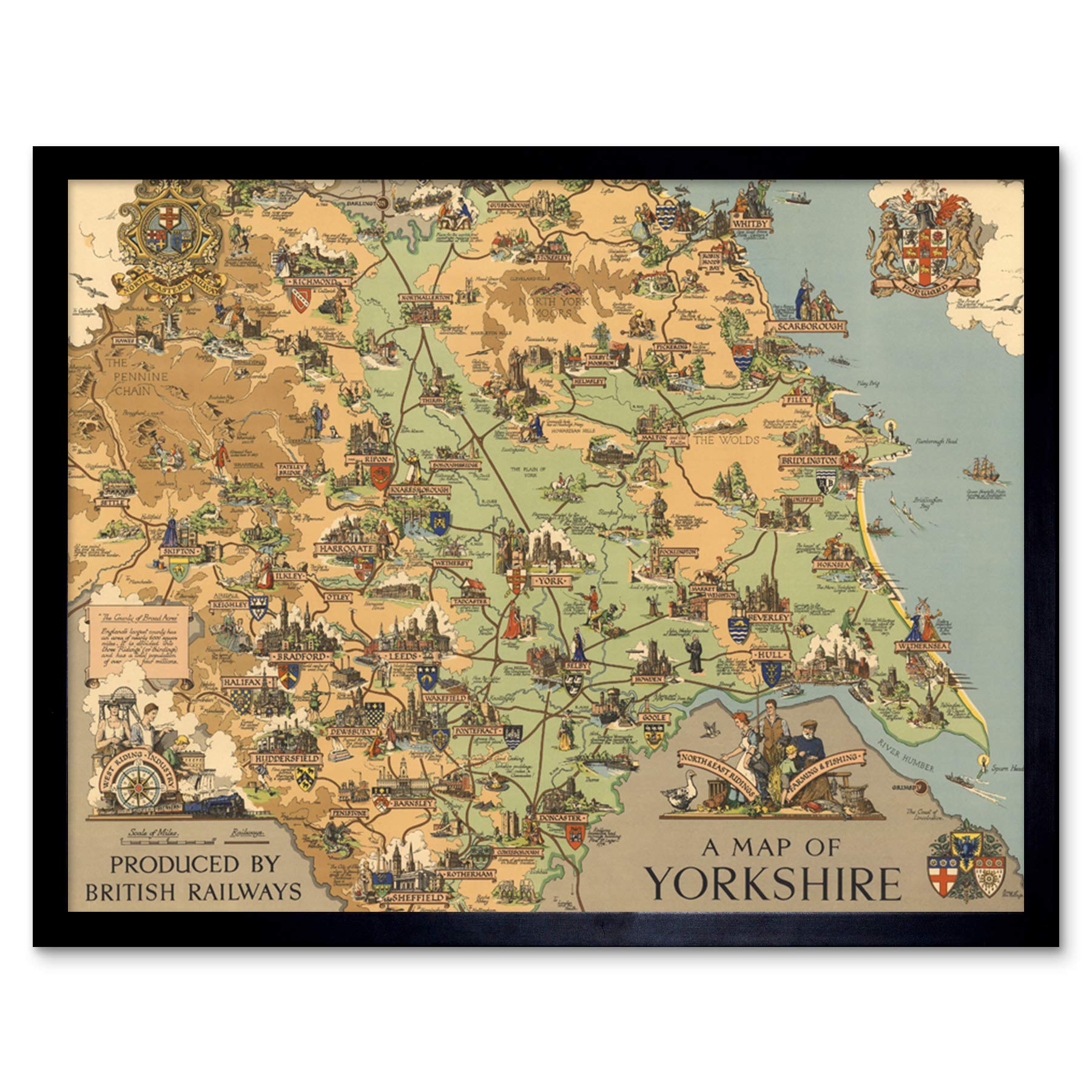 Artery8 Map Clark 1949 Yorkshire England British Railways Art Print Framed Poster Wall Decor 12x16 inch