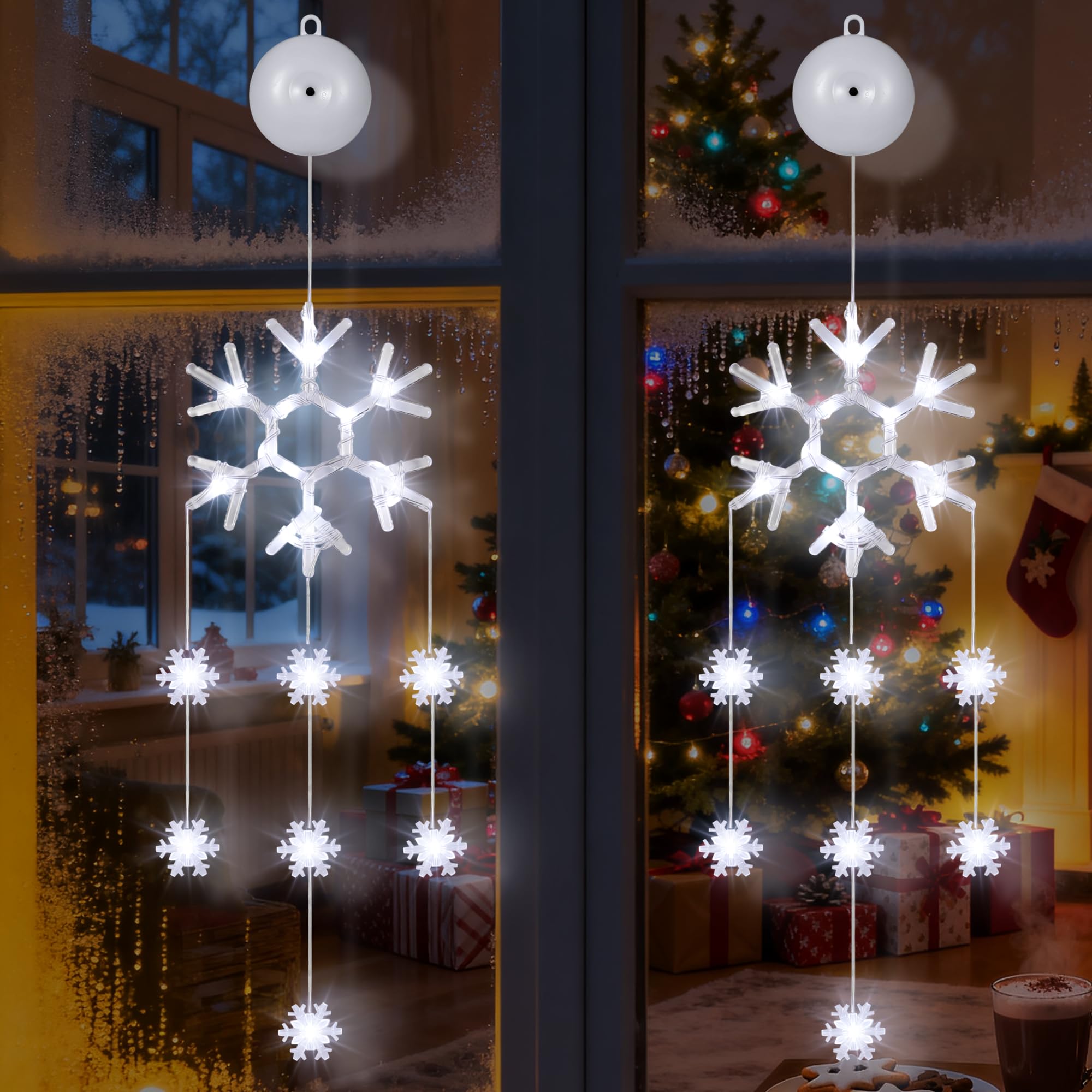 Tacobey 2Pcs Battery Christmas Window Lights, LED Snowflake Lights White