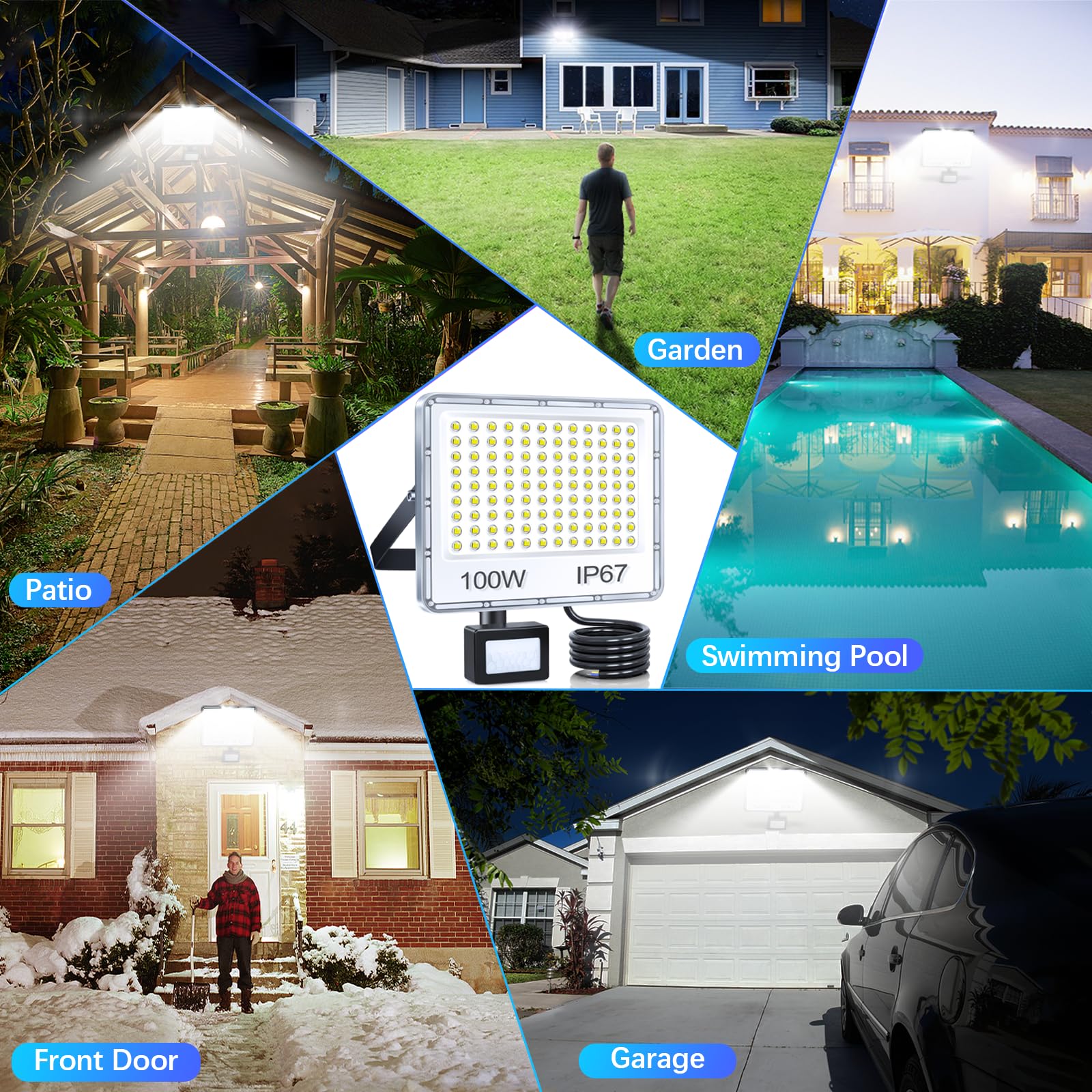 Faretto LED Esterno 100W Con Sensore Movimento - Impermeabile IP67, 10000LM Per Giardino, Cortile E Garage - Foto 7