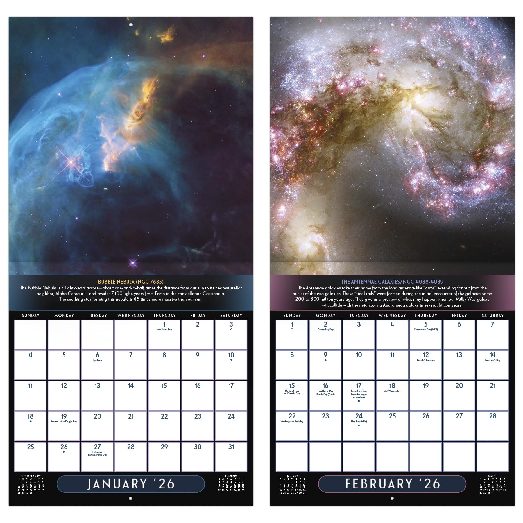 Calendrier mural 2026 NASA - Vues du télescope Hubble