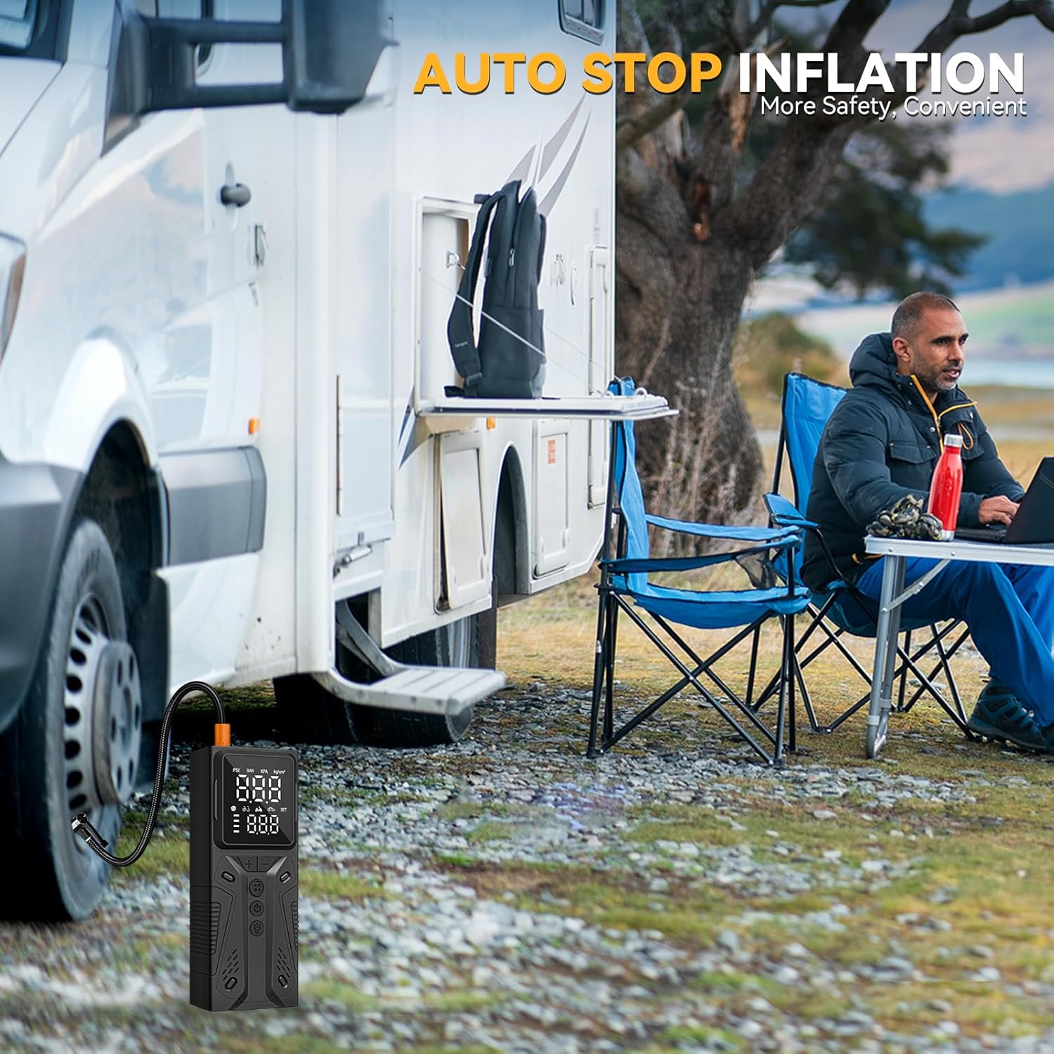 AIRSURE Tire Inflator Portable Air Compressor, High-Speed 150PSI Cordless Air Pump for Car Tires with Powerful Battery, Auto Shut-Off - Portable Tire Pump for Car, Bike, Motorcycle and Balls 2 (Pack)