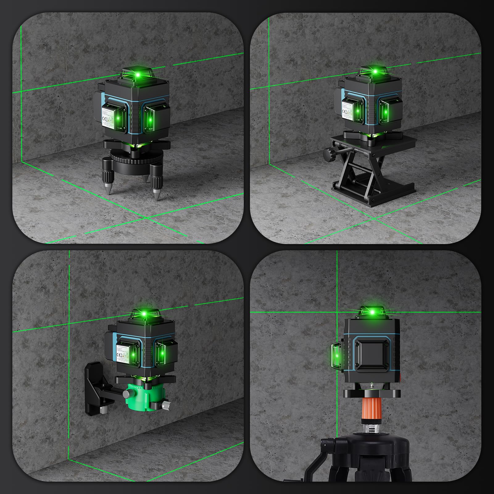 Niveau laser 360, Weytoll 4D 16 lignes Niveau laser 3° Outil de mise à niveau avec fonction de nivellement automatique avec trépied réglable en hauteur de 1,2 m