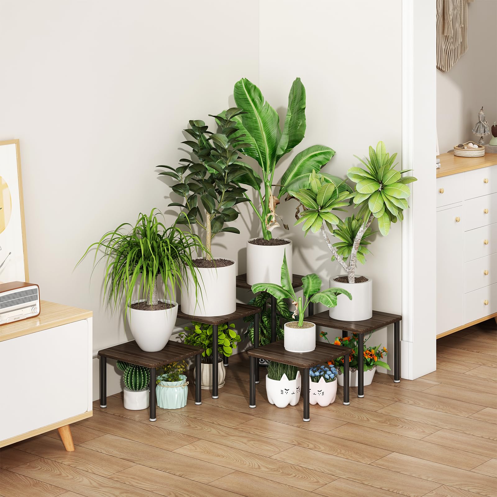 AZERPIAN Plant Stand Indoor 5 Pack Metal Shelf Corner Display Rack Stackable and DIY Plant Pot Stands for Multiple Flower for Living Room Garden Patio Balcony.