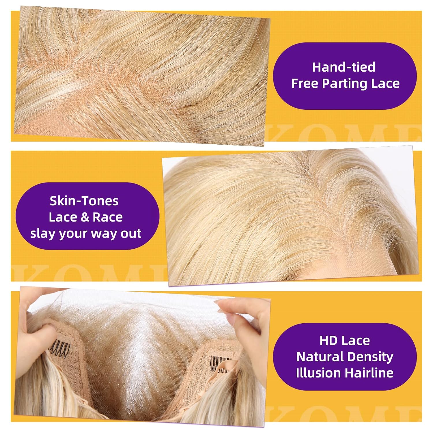 Blonde Synthetic Lace Front Wig,13X6 Long Straight Layered Glueless Wigs for Women Daily Use 22IN