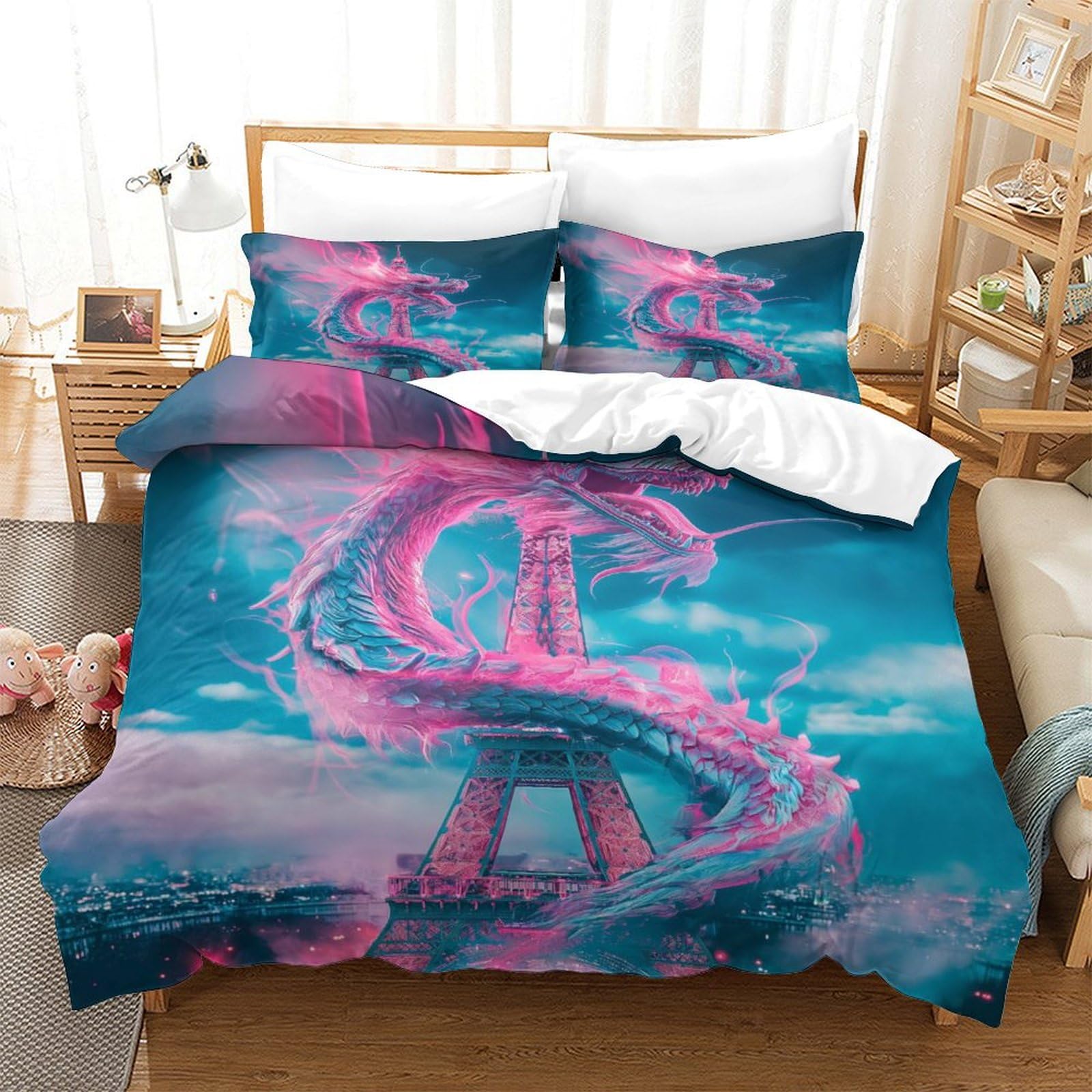 Parure de lit dragon grand lit pour décorer une chambre fantastique