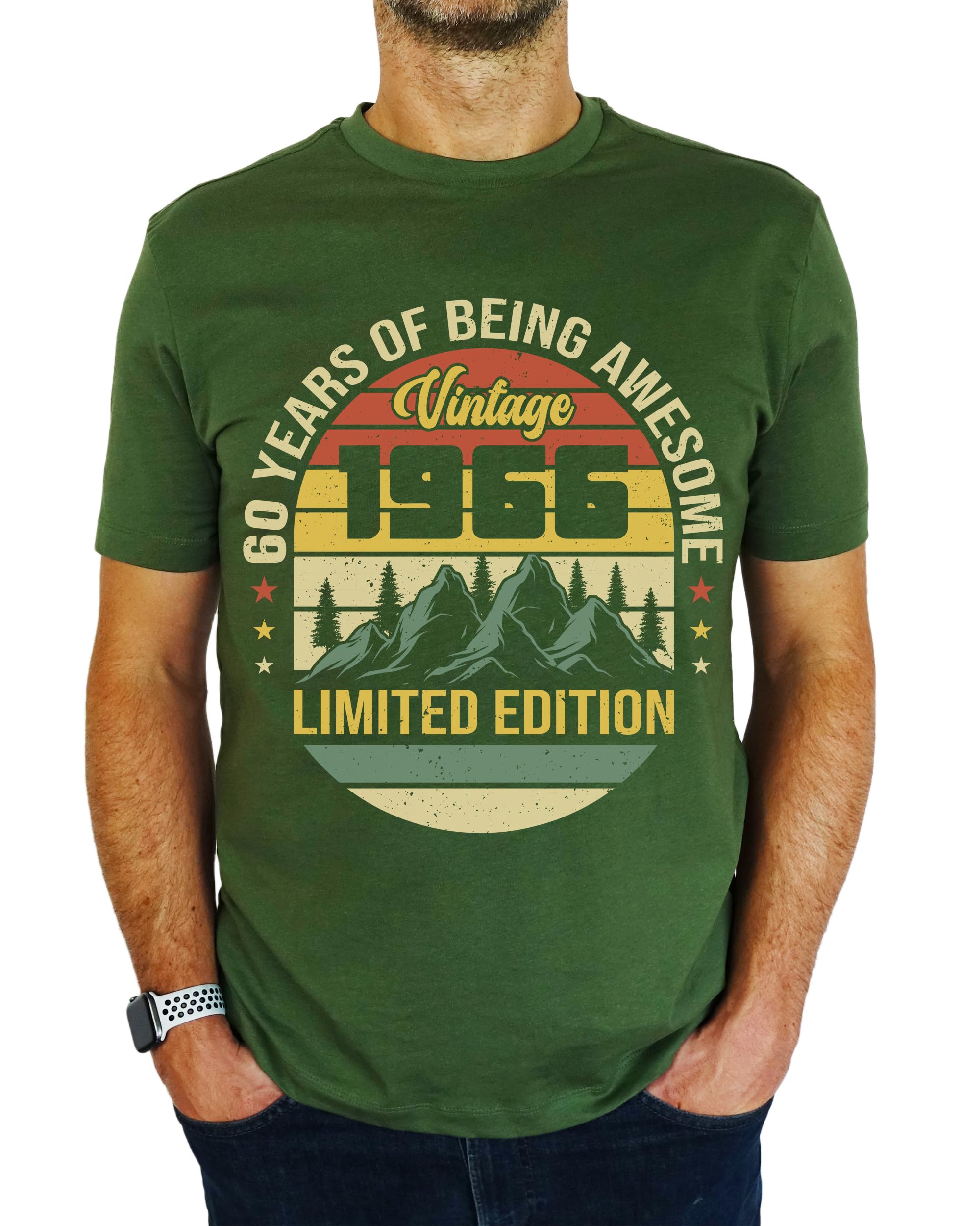 My Generation Gifts Men's Earthy Green 1966 Vintage Mountain - Limited Edition - 60Th Birthday Gift | Present T-Shirt Xl
