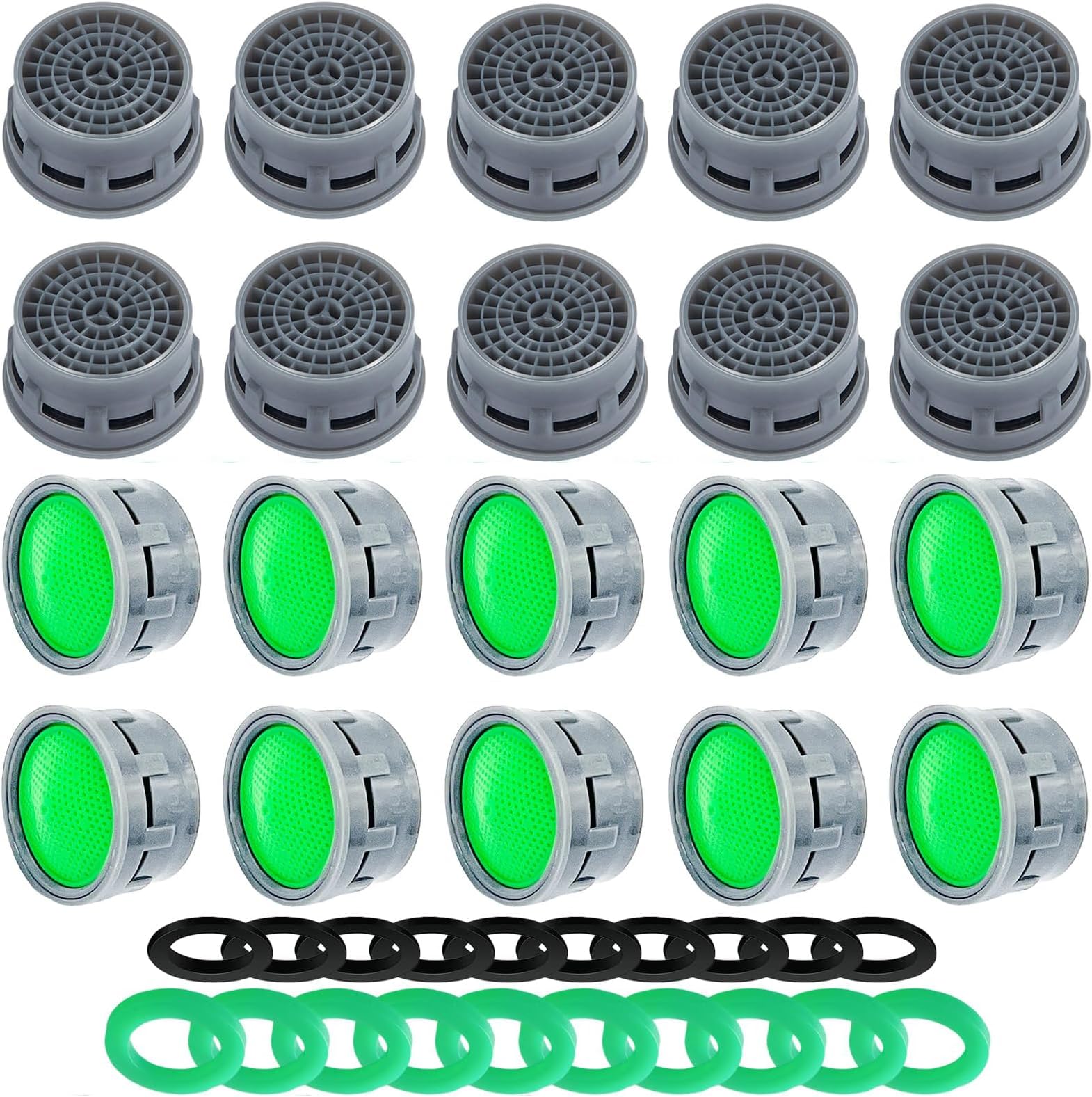 HBSTUDIO Faucet Aerator, Flow Restrictor Insert, Faucet Aerator Replacement Part for Bathroom or Kitchen Faucet Filter, Fits Male and Female Faucet Aerators with Washers (20 Pcs)