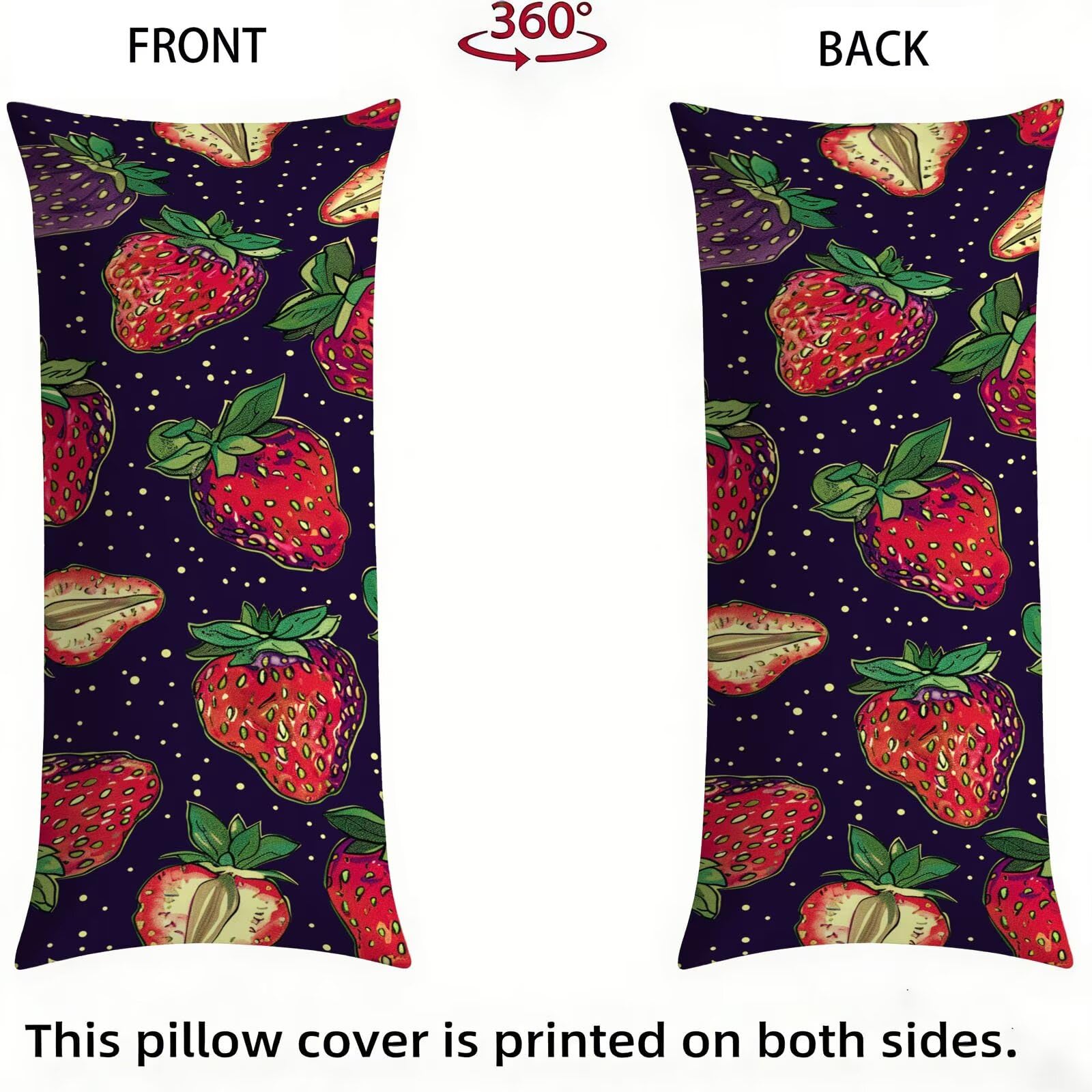 Funda de Almohada 60 x 180 cm Marina de Guerra Protector Almohada 180 cm con Cremallera Invisible, Lino Durable Pillow Case Largas Fresa Impresión a Doble Cara para Cama, Sofá y Dormitorio dg-625