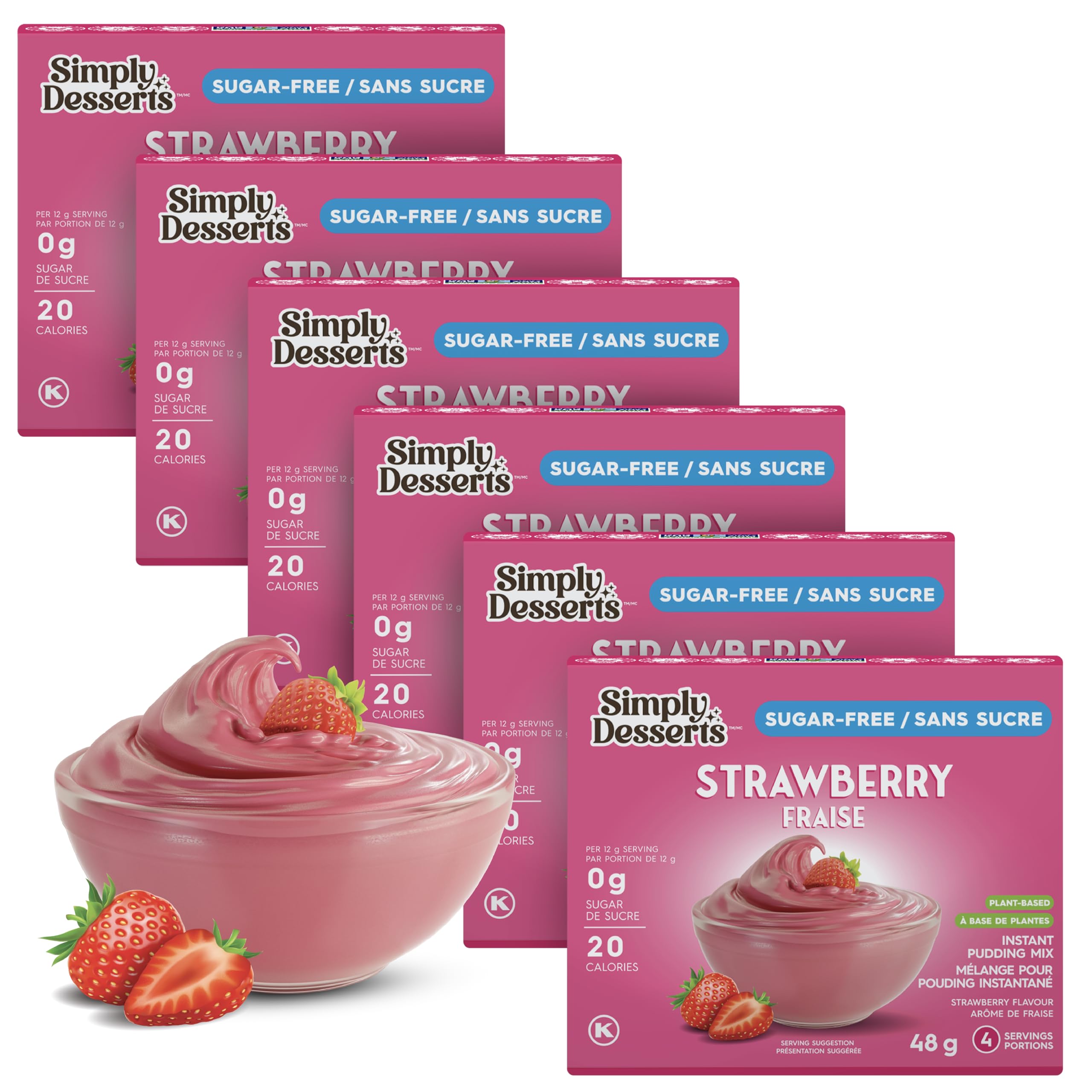 Instant Strawberry Pudding Mix - Plant Based Guilt Free Desserts - All Natural, Sugar Free, Non GMO, Gluten Free, Fat Free, Vegan, Keto Friendly - 1.7 Ounce (Pack of 6)