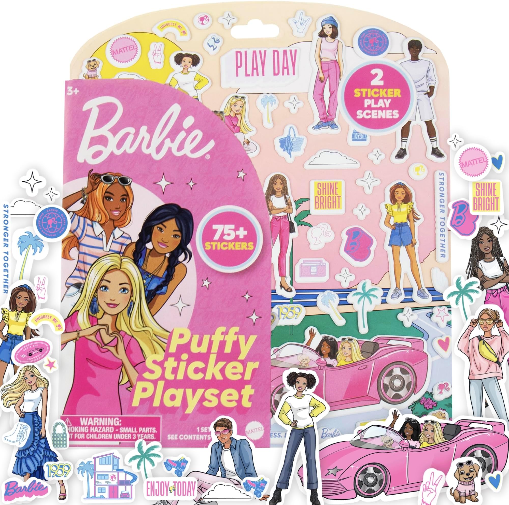 Barbie Puffy Sticker Playset, 75 Reusable Stickers, 2-Sided Beach Play Scene, Travel-Friendly, Ages 3+
