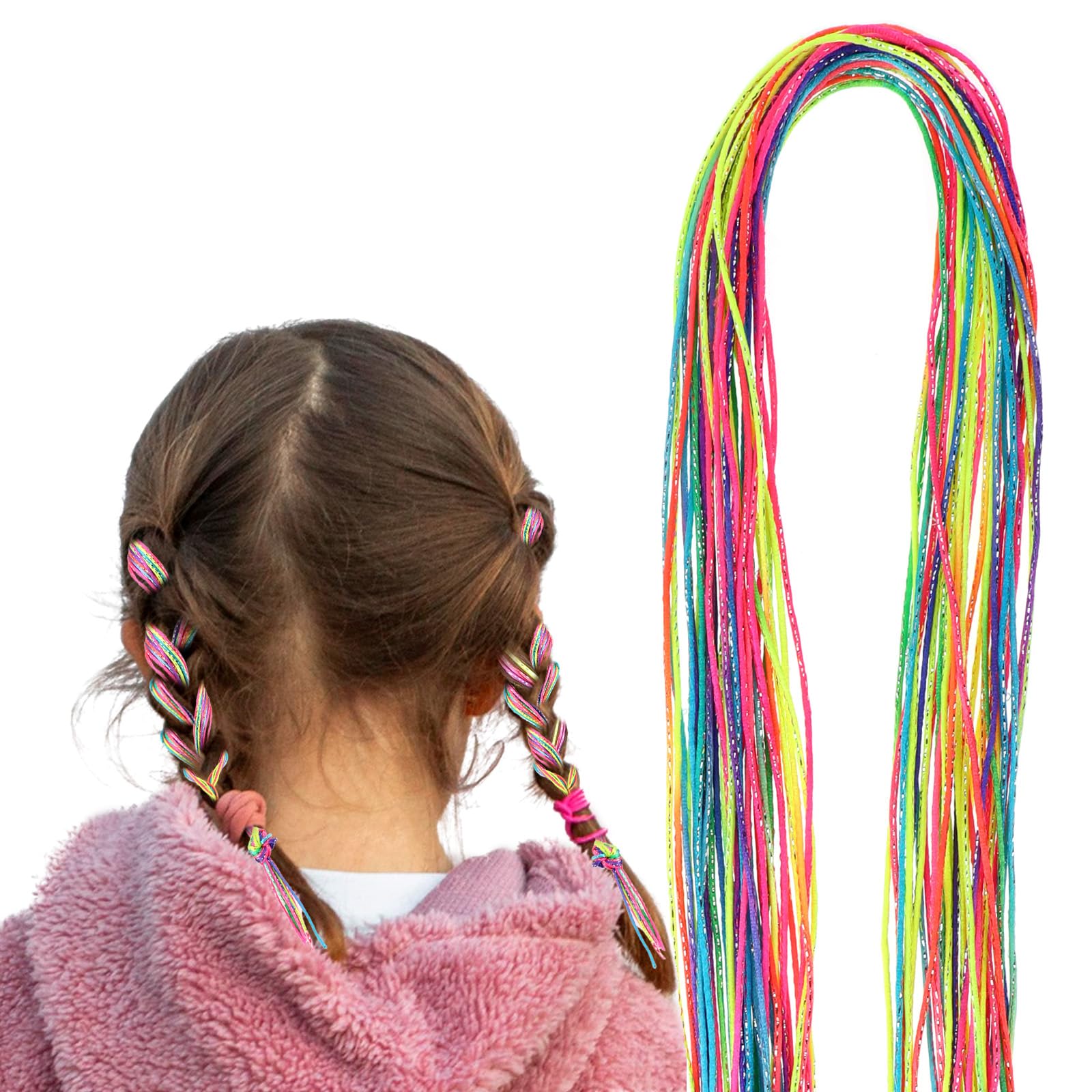 Qianyu 30 Pieces Colorful Hair Wrap String For Braids Assorted Gradient Hair Rope Band Multi Rainbow Braiding Hair Tie for Women Girls DIY Ponytail