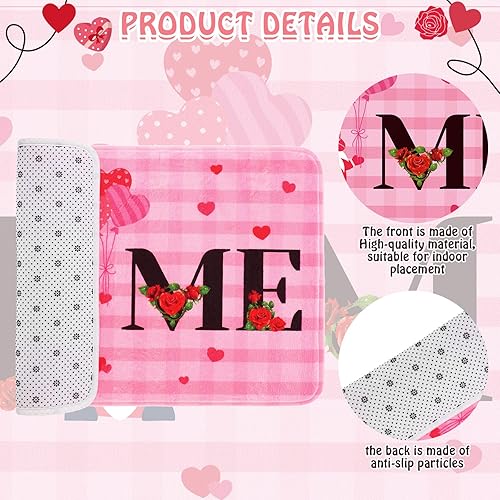 Miniatura 5 de 2 tapetes para el día de San Valentín, diseño de gnomo de bienvenida con corazón rosa, de 15.75 x 23.62 pulgadas, lavable, para el hogar, bonita