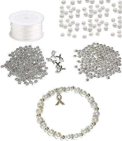 Amazon Com Diy Craft Kit Everything To Make Cancer Awareness Bracelets Uses Stretch Cord For Fundraising And Gifts Lung Cancer White Pearl Makes 5