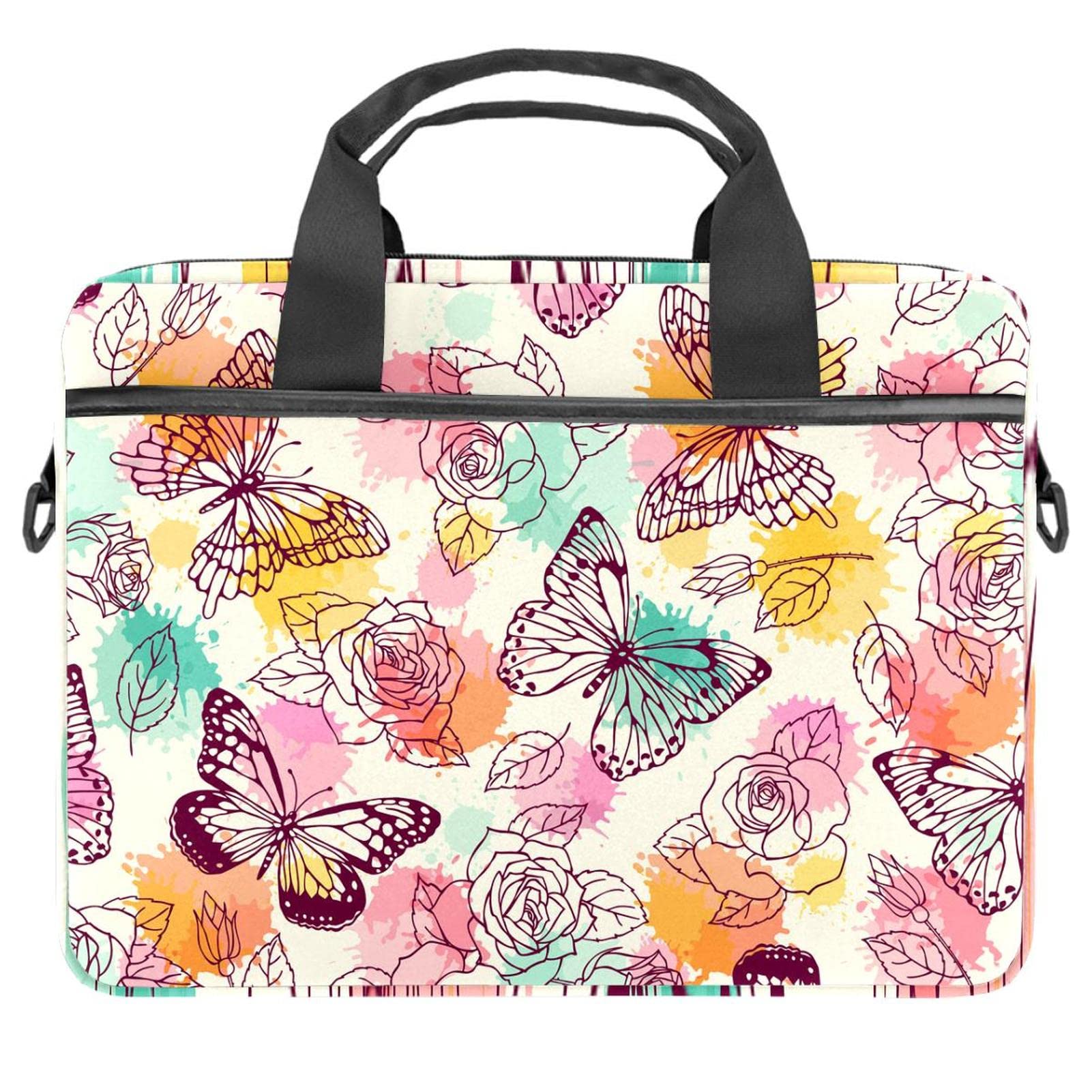 Sac pc 13.3 pouces imprimé papillon dessiné main et fleurs violettes artistique