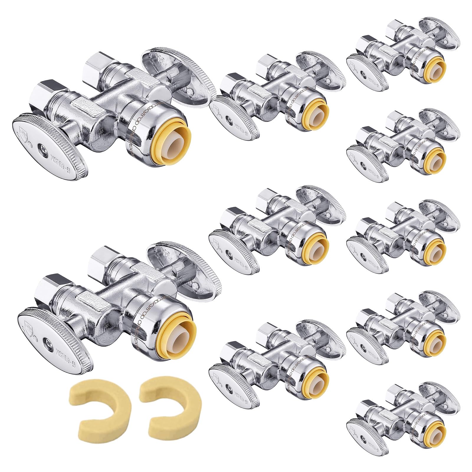 10Pcs EFIELD 1/2"Push x Dual 3/8"OD Straight Stop Valve(PF-VALVE039-10)