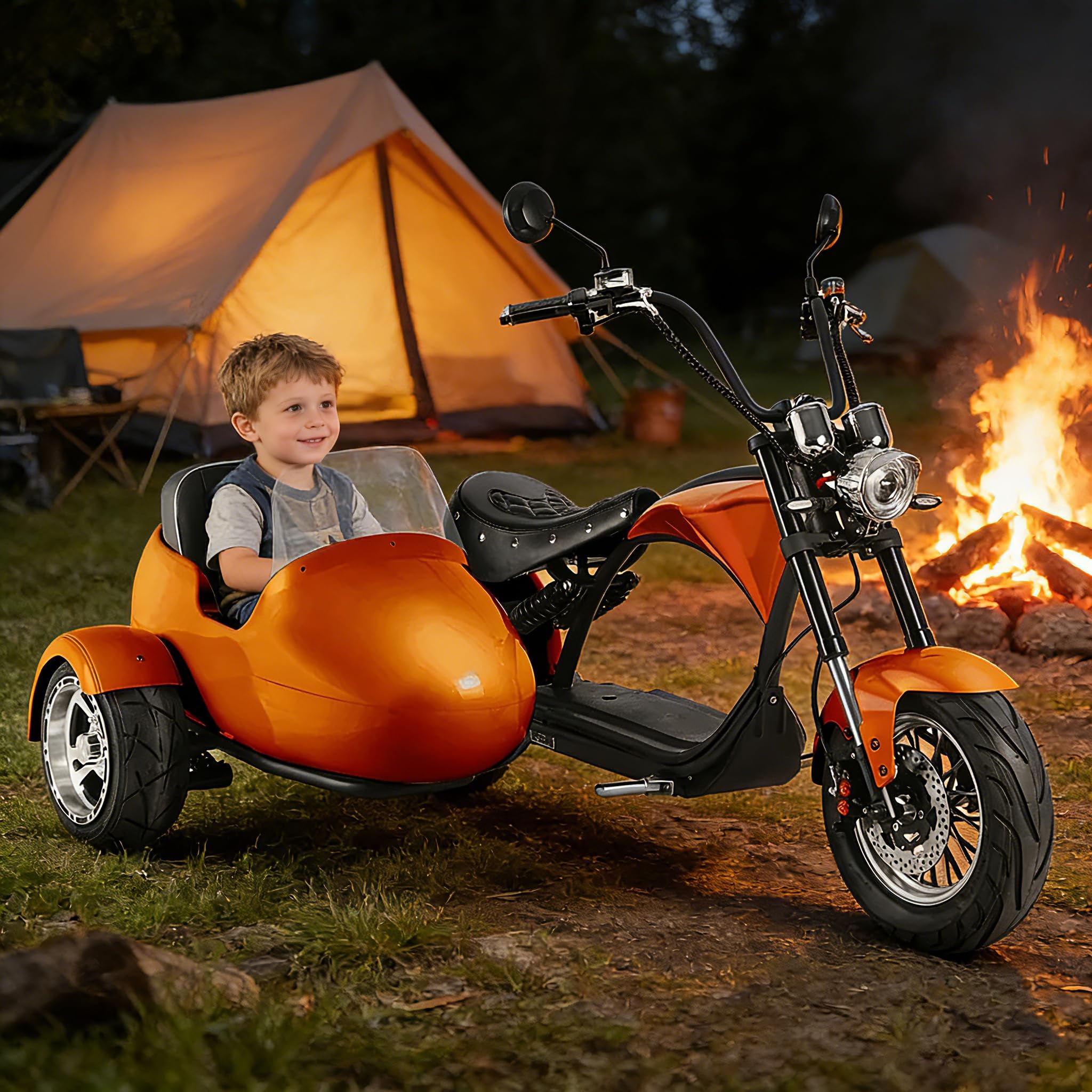 eAhora 2000W 37MPH M1P Sidecar Electric Motorcycle for Adults 60v 30ah 40+ Miles Long Range Electric Sidecar Full Suspension 2 Persons Scooter 3