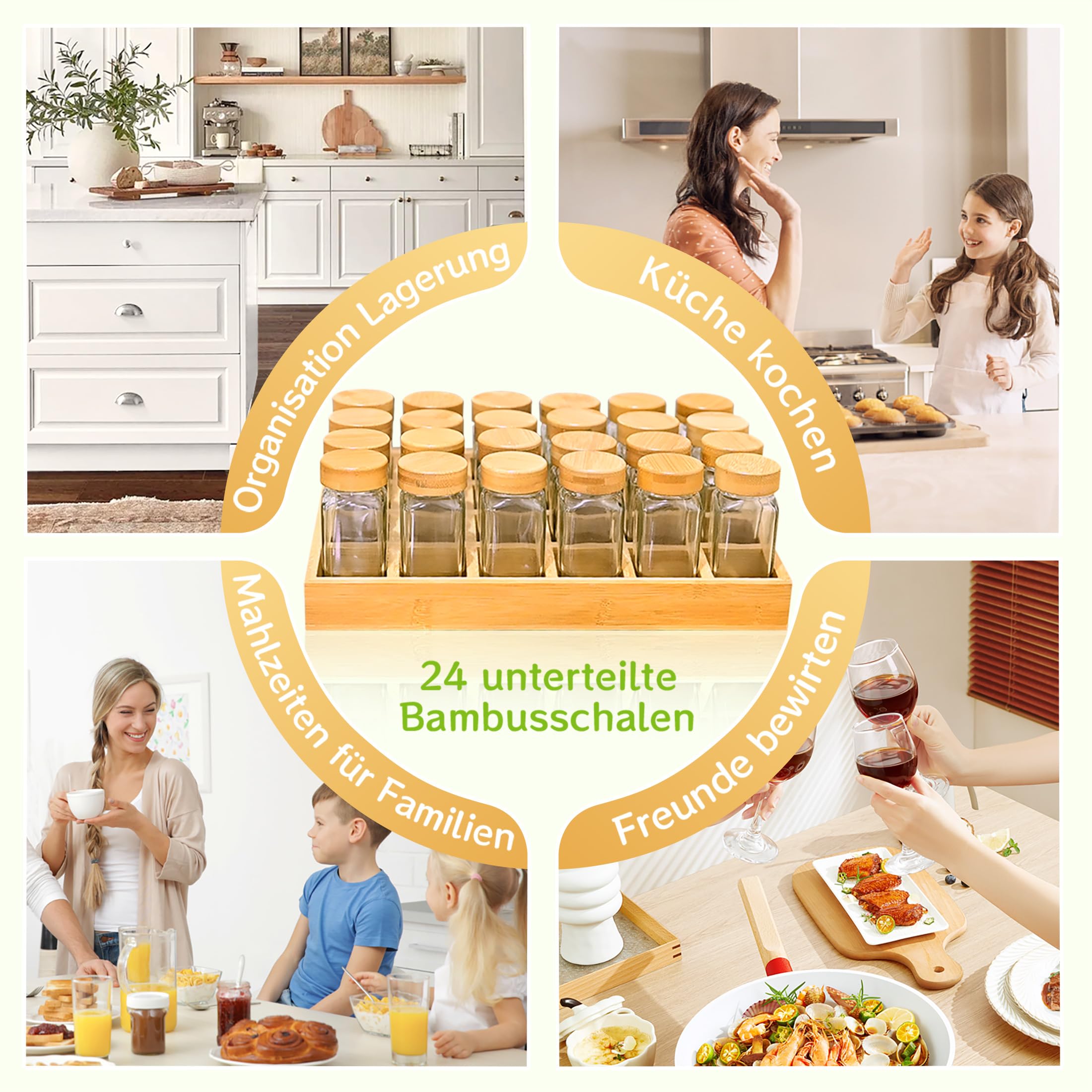 Umweltfreundliches Gewürzregale Holz mit 24 Bambusfächern | 24 120ml-Gewürzgläser Drawer Organizer | Gewürzregal mit Gläsern Gewürzetiketten | Gewürzregal Stehend | Gewürz Organizer