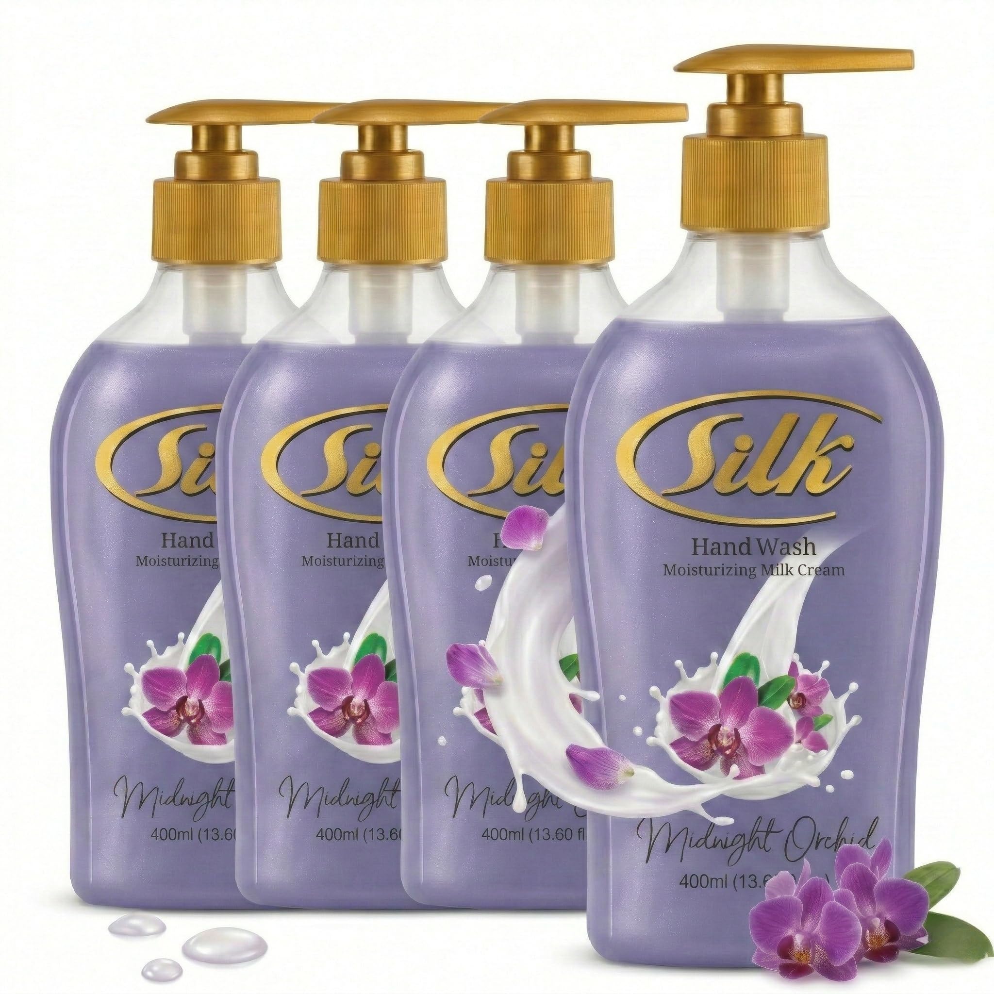 SILK Moisturizing Hand Soap, Liquid Hand Wash with Glycerin - Gentle Cleansing for Kitchen, Bathroom and Office, Rich Lather Pump Bottle, Midnight Orchid Scent, 13.60 Fl Oz (Pack of 4) 13.6 Fl Oz (Pack of 4)