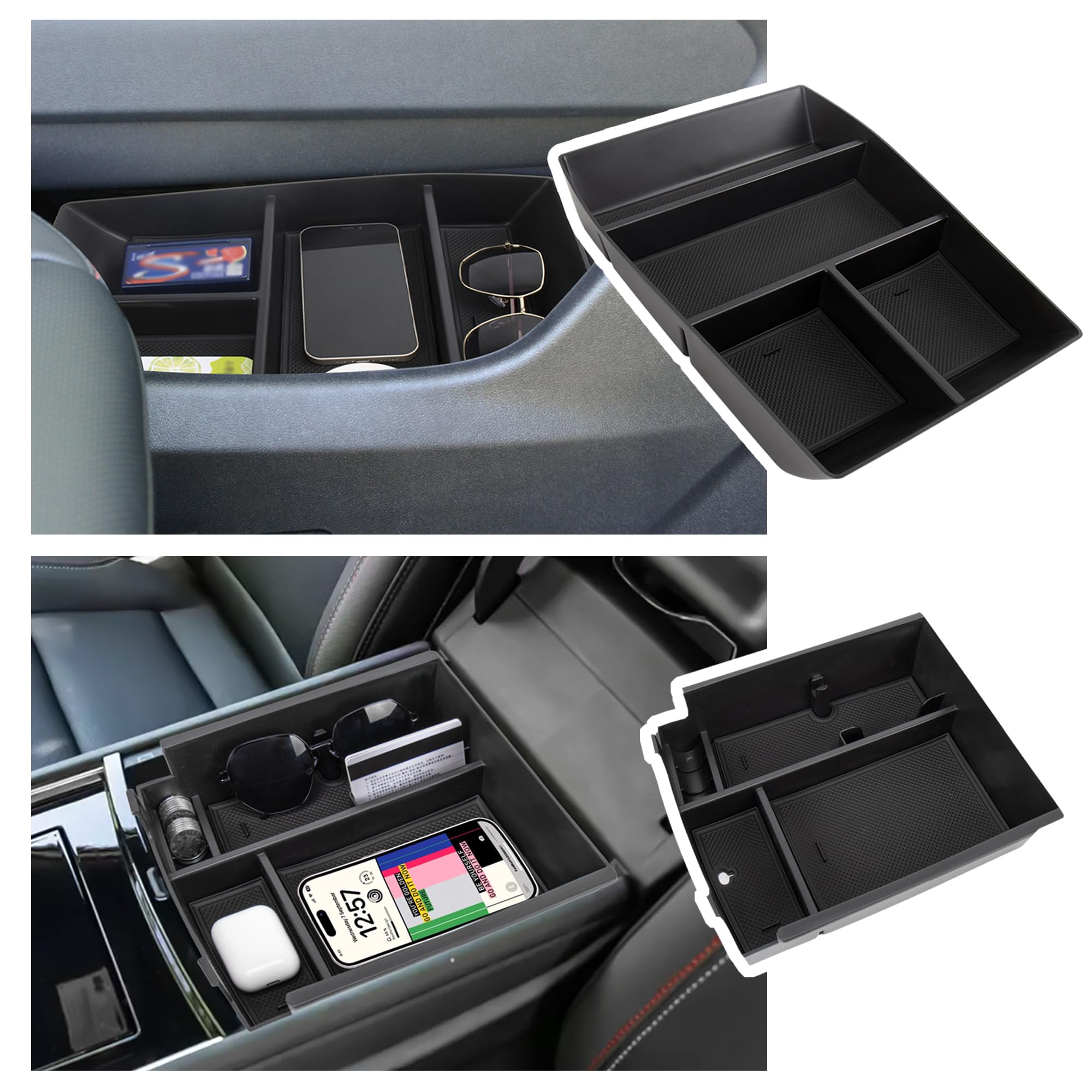 Center Console Organizer Compatible with 2024-2026 Chevy Traverse Accessories, 2PCS Armrest Storage Tray and Armrest Bottom Tray Storage Box for Sunglasses