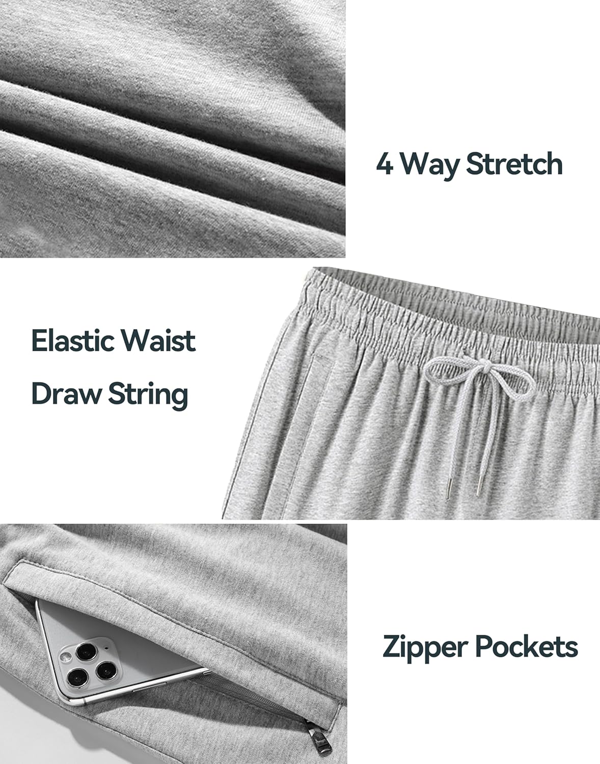 Mens Cotton Shorts Sweat Athletic Shorts for Men, Lounge, Gym, Yoga, Workout with Zipper Pockets - Image 6