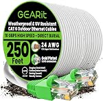 GEARit Cat6 Ethernet Cable 100ft, Outdoor Direct Burial Cat 6 Cable 24AWG High Speed Up to 10Gbps, LLDPE (PE) UV-Resistant Waterproof Jacket, CCA RJ45 Network Internet Cable for Router- Black,100FT