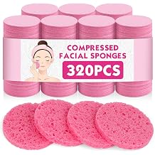 320-Count Compressed Facial Sponges, Natural Cellulose Face Sponge, Pink | Facial Cleansing, Pore Exfoliating, Makeup Removal, Skin Massage, Spa Use, Travel Skincare Essentials