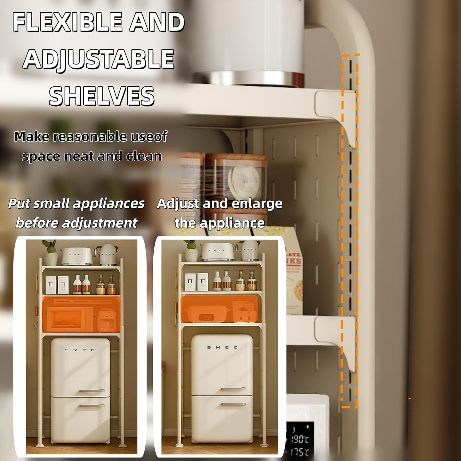 Dorm Microwave Storage mini Fridge Rack, can be Placed Above The White mini Fridge Shelf, The Height and Length are Adjustable, Suitable for Various Sizes of refrigerators(White)